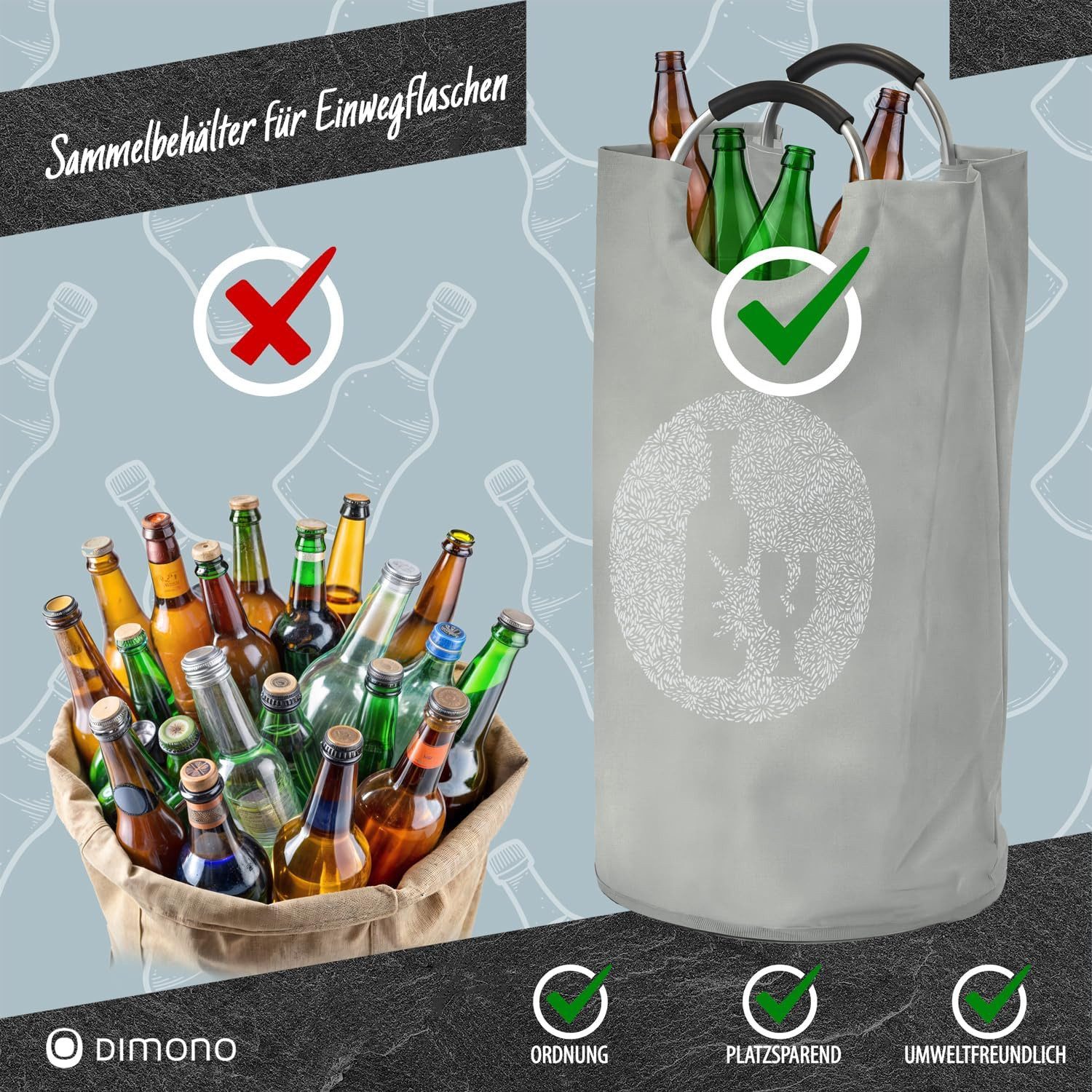 Dimono Flaschensammler Dimono Flaschensammler – Faltbarer Pfandbehälter & Leergutkorb (Leergut-Korb & Spielzeugbeutel, Faltbarer Haushalts-Organizer), Recycling Pfandbehälter