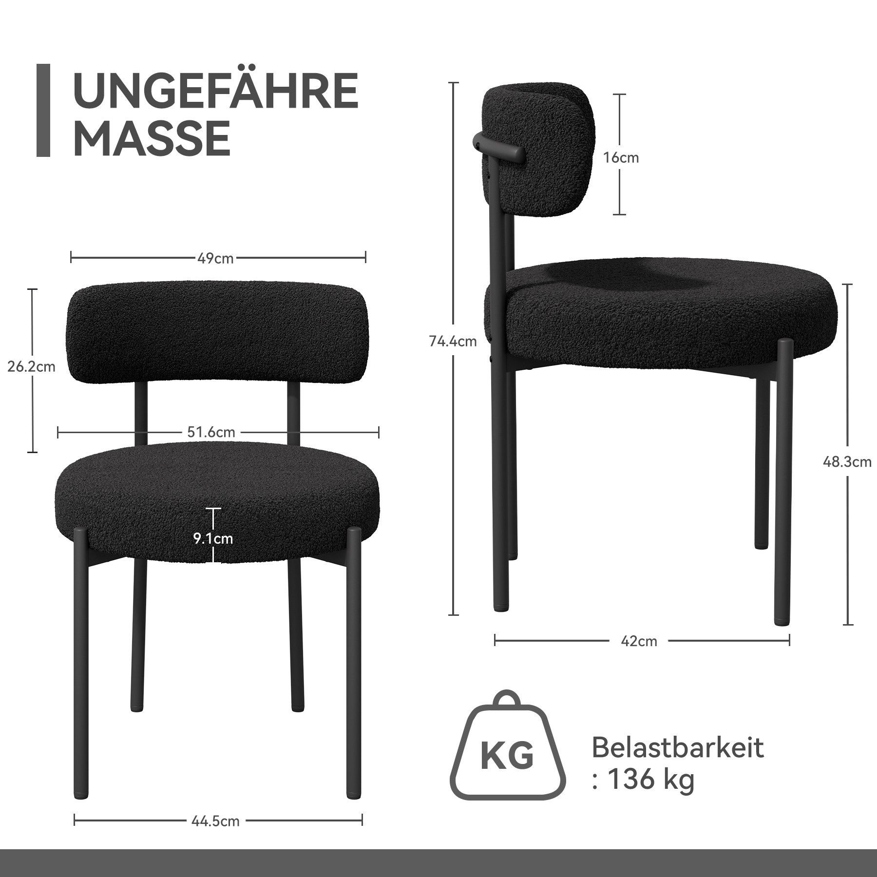 HawthyHome Esszimmerstuhl Teddy Stoff Runde Boucle Stühle Polsterstuhl mit günstig online kaufen