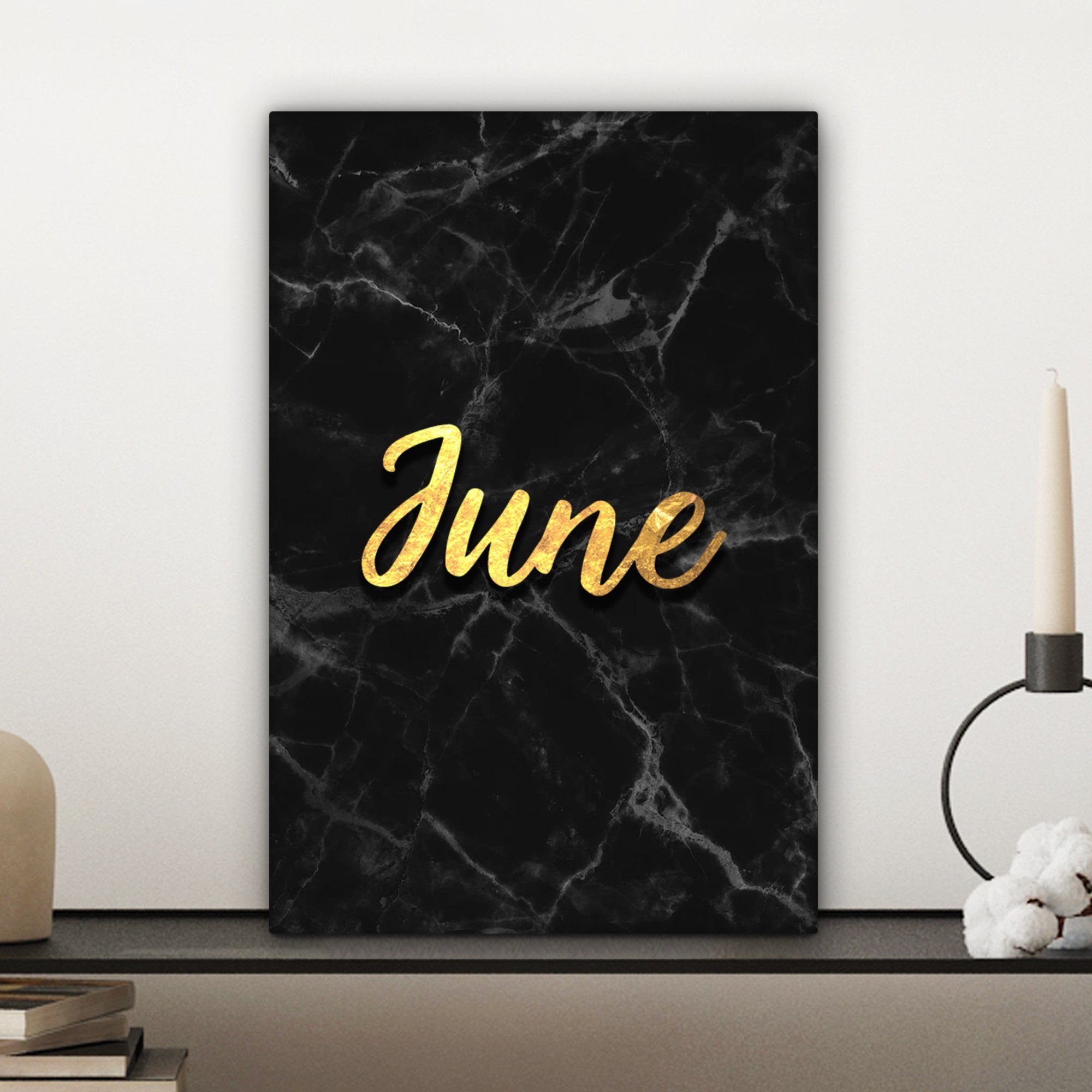 OneMillionCanvasses® Leinwandbild Kalender - Juni Gemälde, 20x30 cm Marmor, bespannt fertig St), - Leinwandbild Zackenaufhänger, - Gold inkl. (1