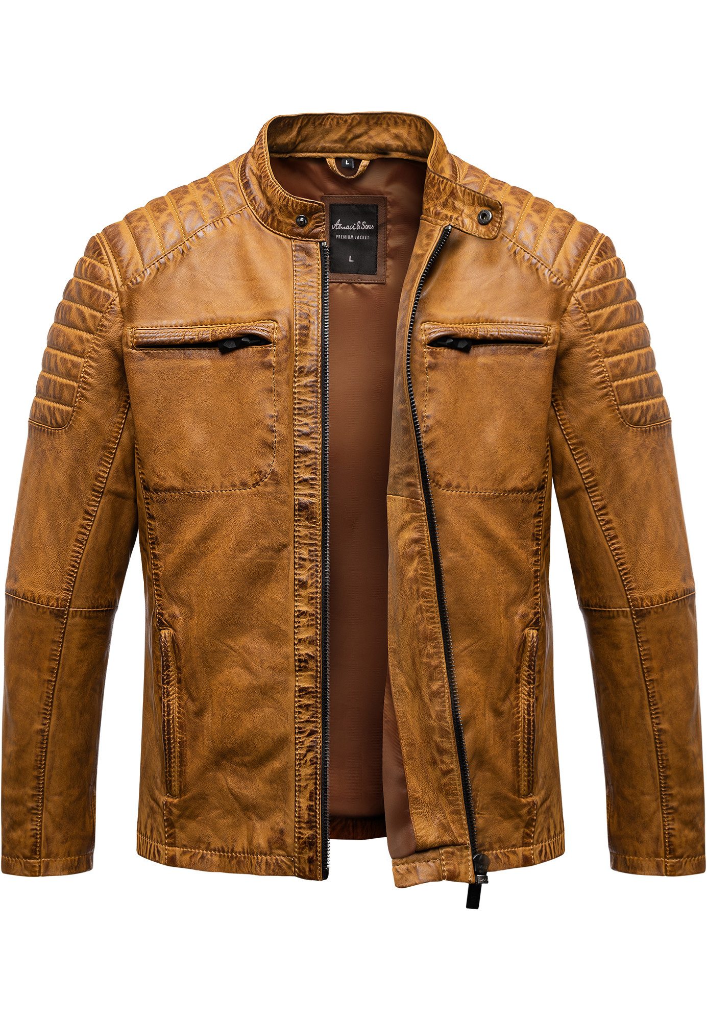 Amaci&Sons Lederjacke RALSTON Lederjacke Echtleder Herren Biker Zipper Jack günstig online kaufen