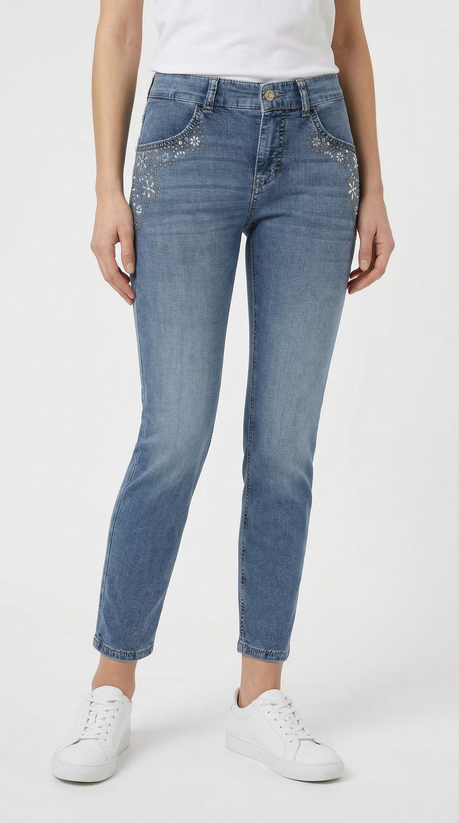 MAC Slim-fit-Jeans RICH SLIM 7/8 flower mit Schmucksteinen