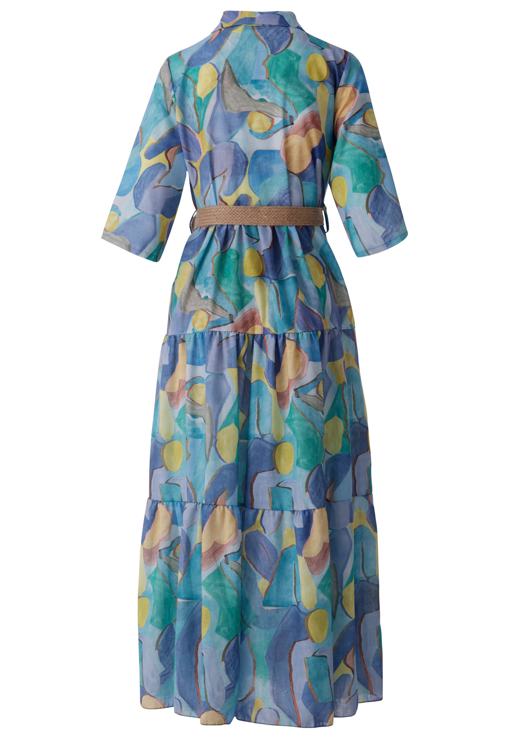 YC Fashion & Style Maxikleid Leinenkleid mit Bindegürtel & Stufenrock mit Alloverdruck