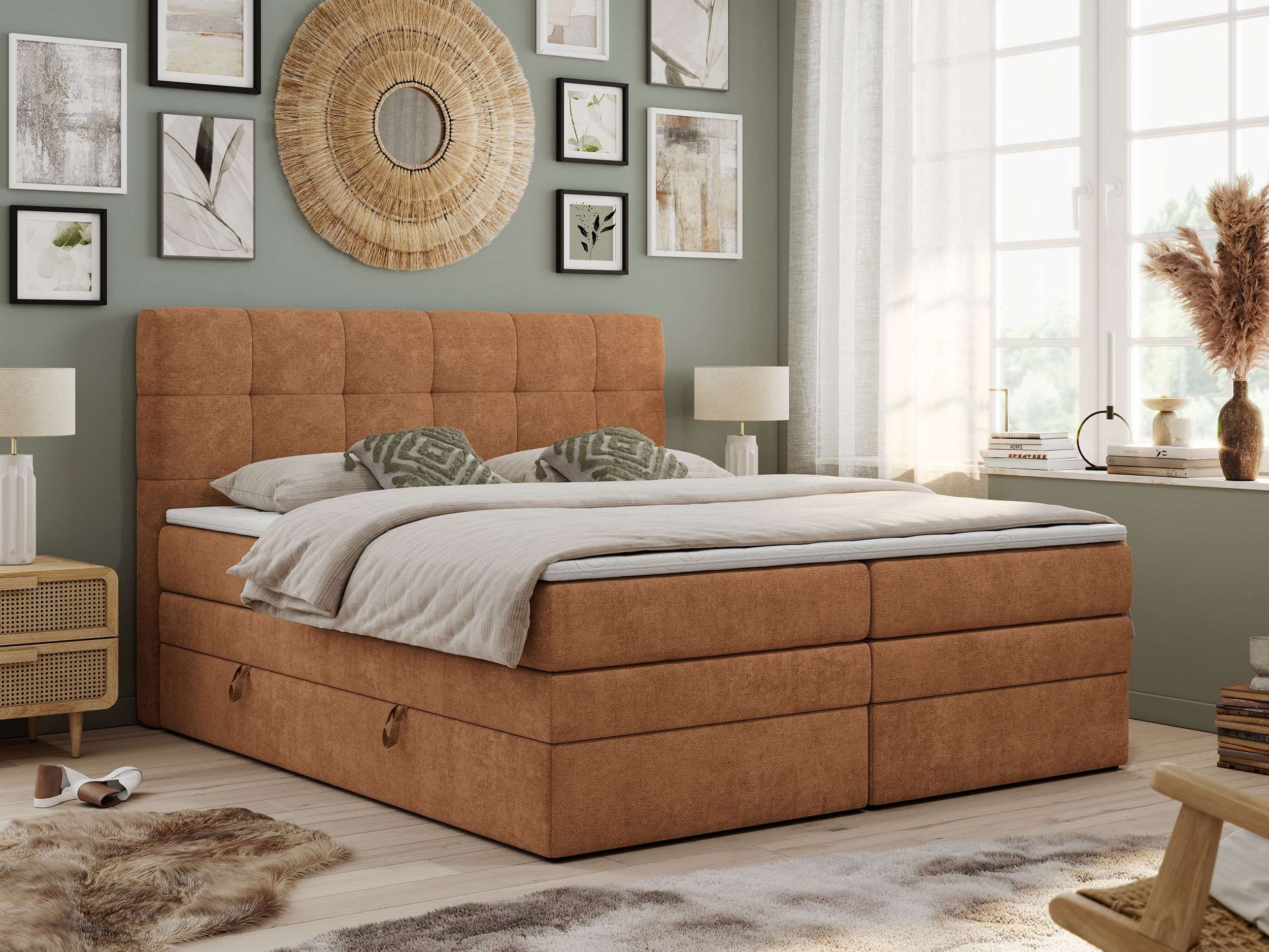 MKS MÖBEL Boxspringbett LUKA KING (King Doppelbett, Bonell Matratzen, Multipocket Matratzen, Topper T25), Polsterbett mit Bettkasten und fünf Matratzen