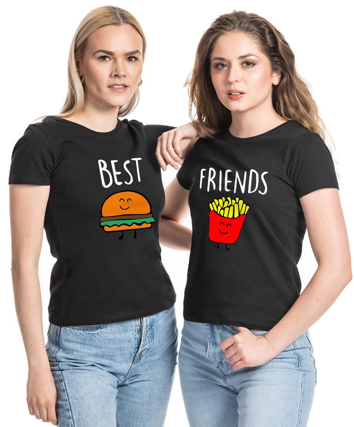 Best Friends Damen T-Shirt für 2 BFF Burger und Pommes Beste Freunde 