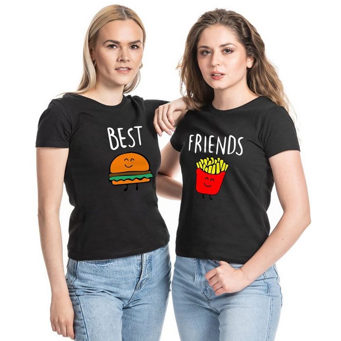 Couples Shop T-Shirt Burger & Pommes Best Friends Damen T-Shirt mit lustigem Print