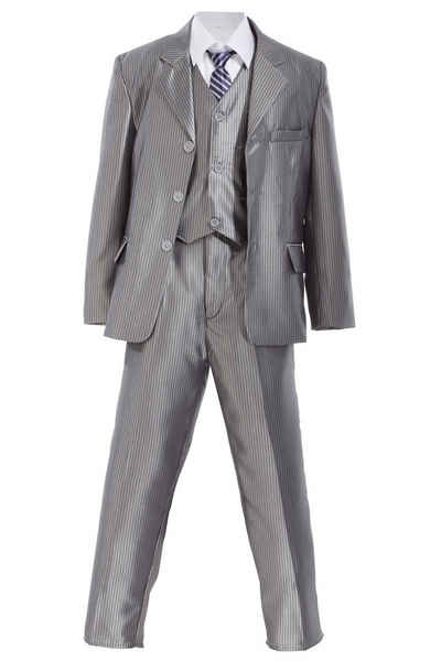 5tlg Kinderanzug Kommunionsanzug Anzug Gr 98-152 grau mit schwarz Nadelstreifen