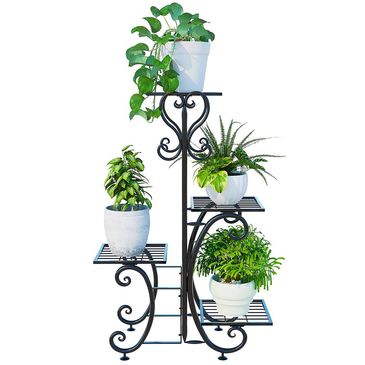 Novzep Blumenständer 4-stöckiger Metall-Pflanzenständer,Indoor- und Outdoor-Pflanzenständer, für Garten, Terrasse, Büro, Schwarz