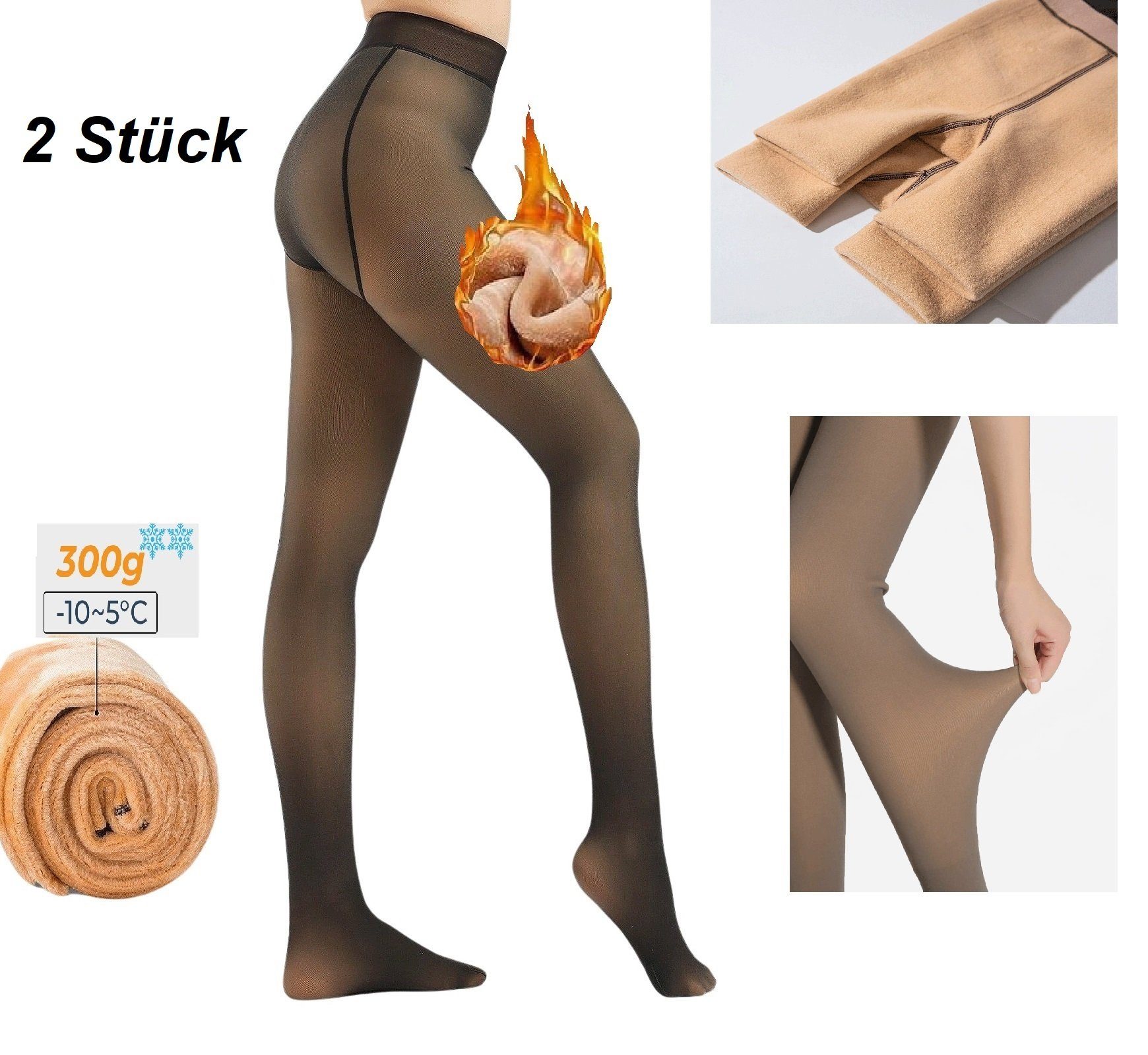 HEAT BOOSTER Thermostrumpfhose 2 x HEAT BOOSTER Damen Fleece Winter Thermo  Strumpfhose Beige 503