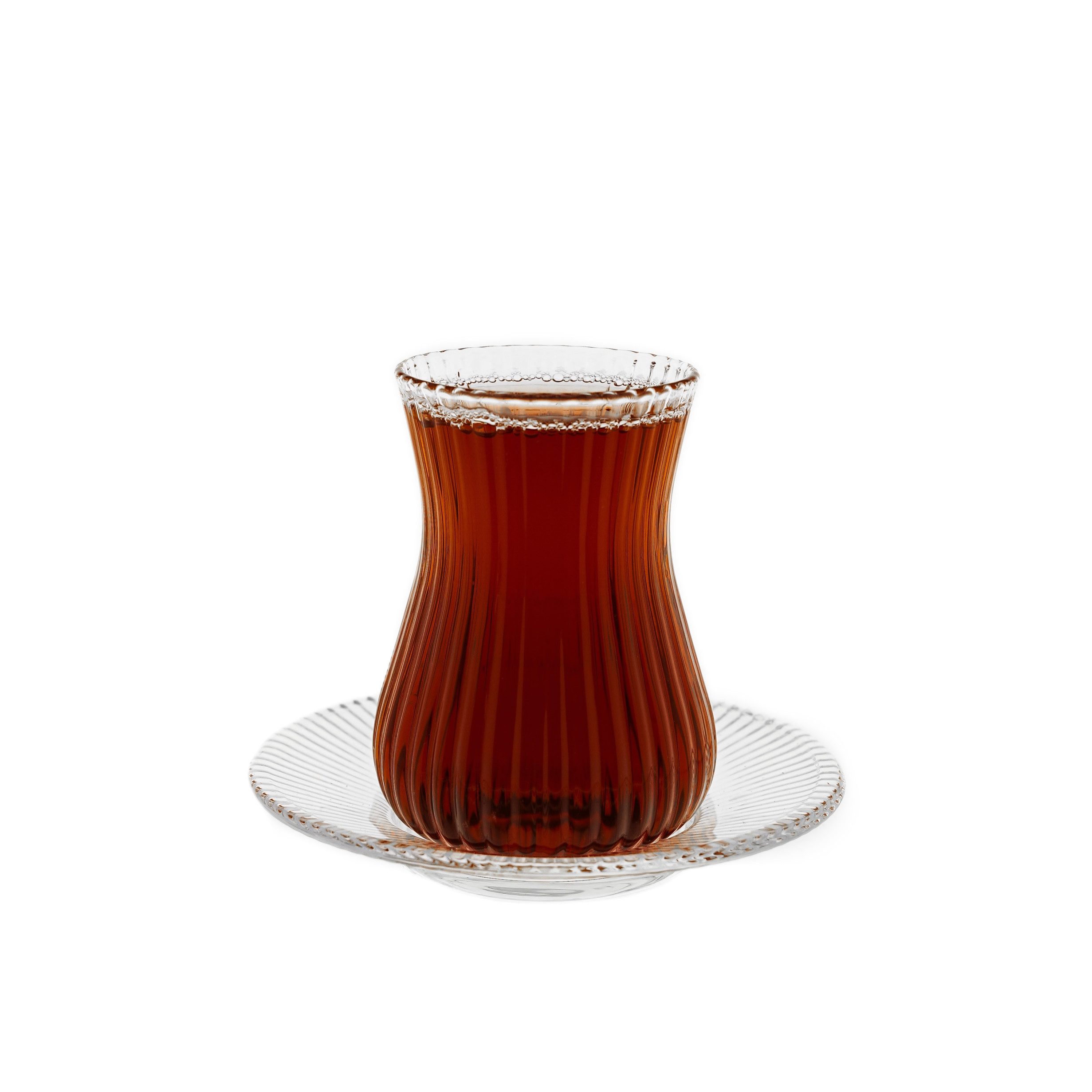 Mulex Teeglas Style Teegläser mit Untertassen - 6er-Set im Relief-Design, 150 ml, 6-tlg., Glas