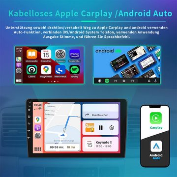 Hikity Autoradio 2 DIN mit Wireless Apple Carplay Android Auto, 2+32G 9 Zoll Autoradio (Steuerung am Lenkrad, GPS-Navigationsfunktion)
