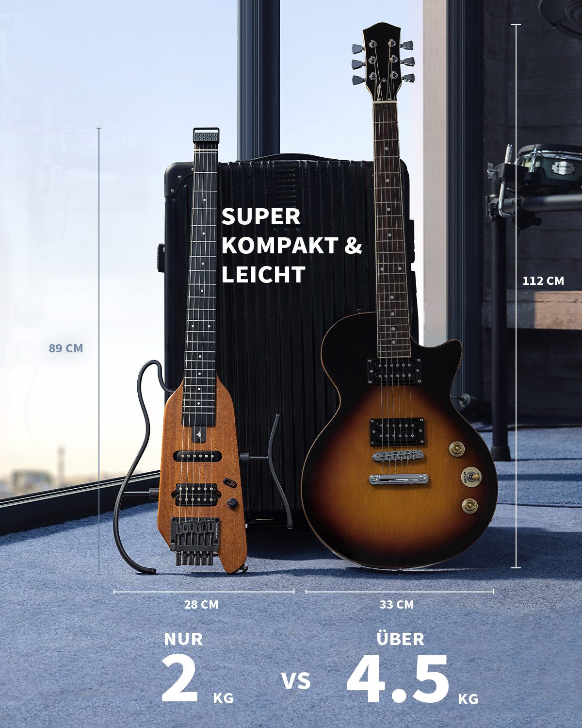 Donner Gitalele HUSH X E-Gitarre HS-Tonabnehmern, Massivkorpus, Gig-Bag & Kopfhörer, Matt Federleichte kopflose Gitarre, set, mit sämtlichem Zubehör, Ideal für Reisen und zum Üben