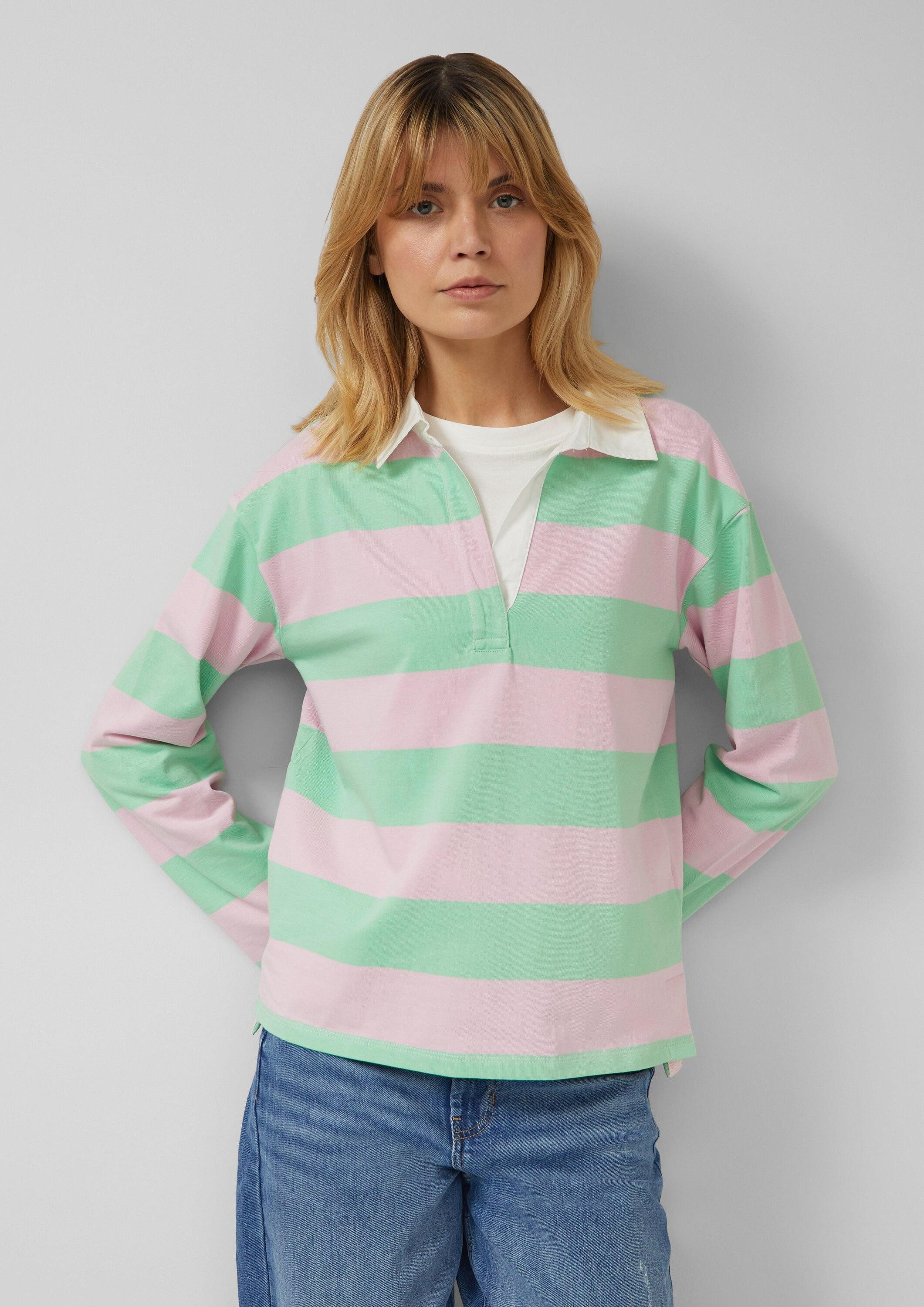 s.Oliver Sweatshirt Sweatshirt Gestreiftes Baumwoll-Shirt mit Hemdkragen