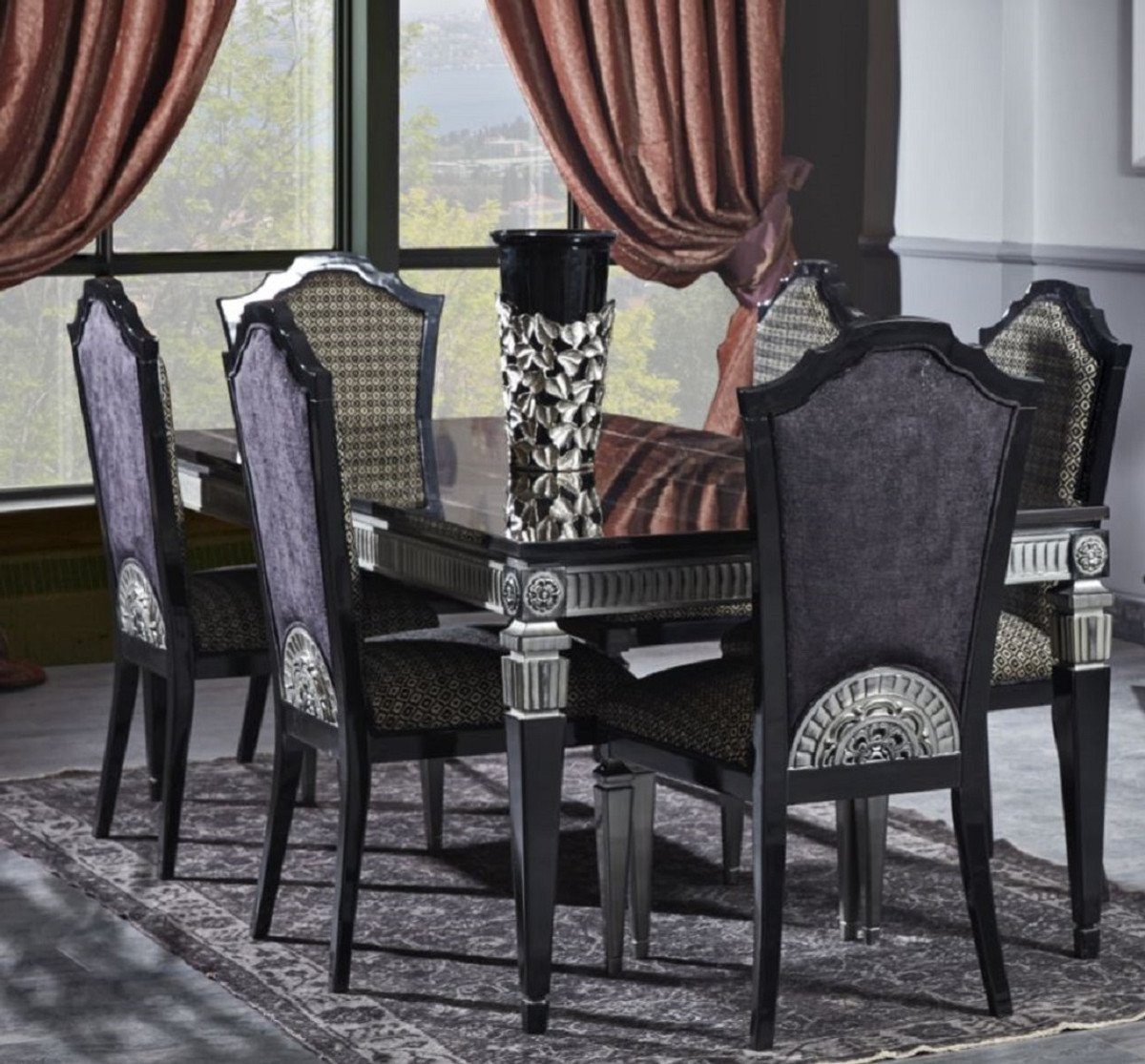 Casa Padrino Esszimmer - Barockstil Esszimmerstühle und Set im Esszimmermöbel 6 - Barock Esszimmer-Set Esstisch Luxus