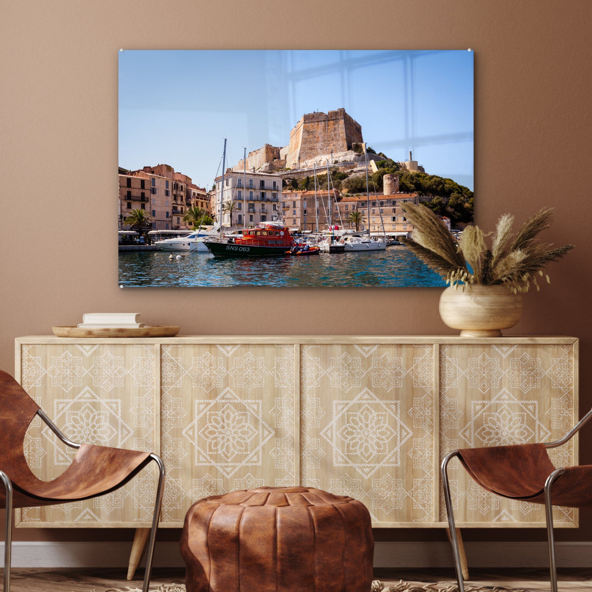 Acrylglasbild St), Wohnzimmer & (1 Korsika, Acrylglasbilder Schlafzimmer auf Hafen MuchoWow