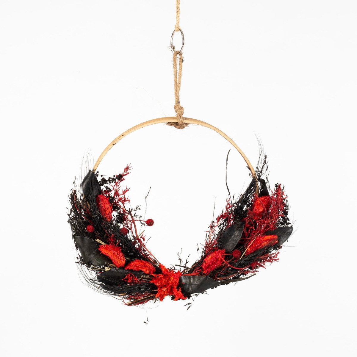 Trockenblume Trockenblumenkranz GALENO auf Ring, rot-schwarz, 36,5 cm, Ø30 cm, artplants, Höhe 36.5 cm