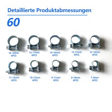 Hikity Werkstatt-Set Auto-Miniklammern Reifenschlauchschellen Schlauchschellen 60er Set, (60-tlg), 60Stück Schlauchschellensatz