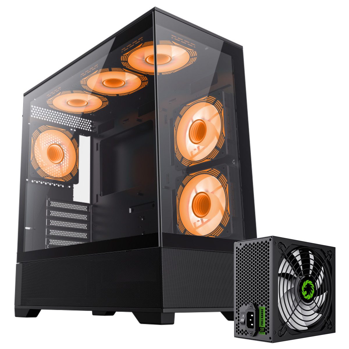 GAMEMAX Gaming-Gehäuse VISTA Midi Tower, 1x USB 3.0, 1x USB 2.0, 1x Type-C Gen2, 750W 80+ Bronze Netzteil vorinstalliert