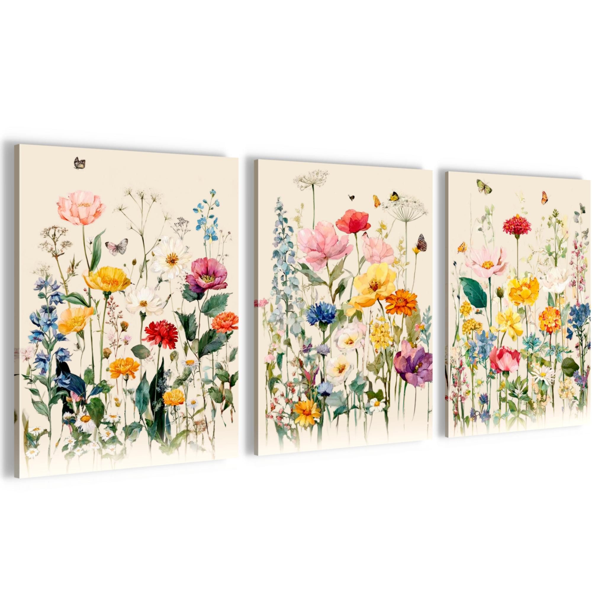 Novart Wandbild Wandbilder Set Wohnzimmer Schlafzimmer Blumen Blumenwiese N0408