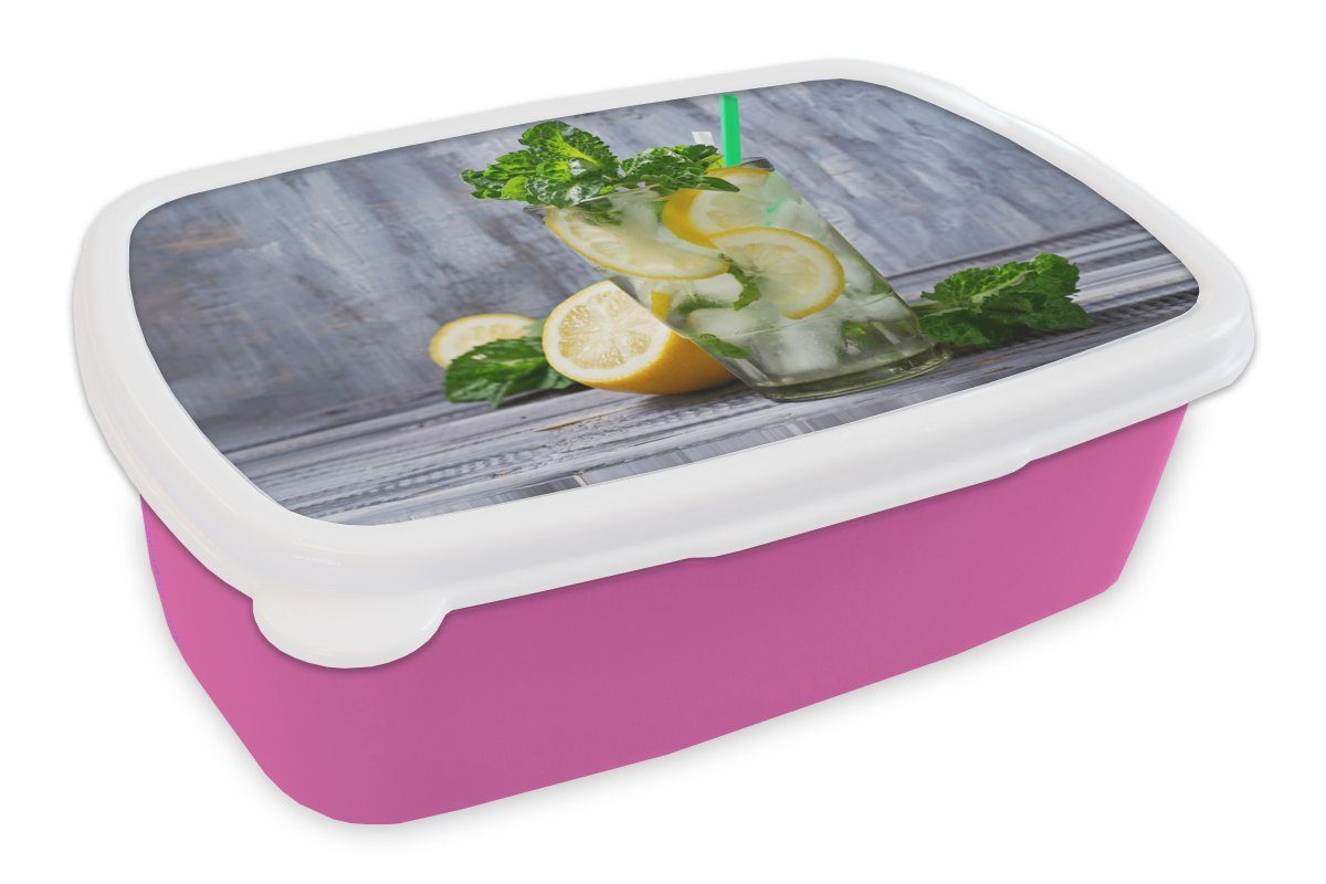 MuchoWow Lunchbox Cocktail - Früchte - Kräuter, Kunststoff, (2-tlg), Brotbox für Erwachsene, Brotdose Kinder, Snackbox, Mädchen, Kunststoff rosa