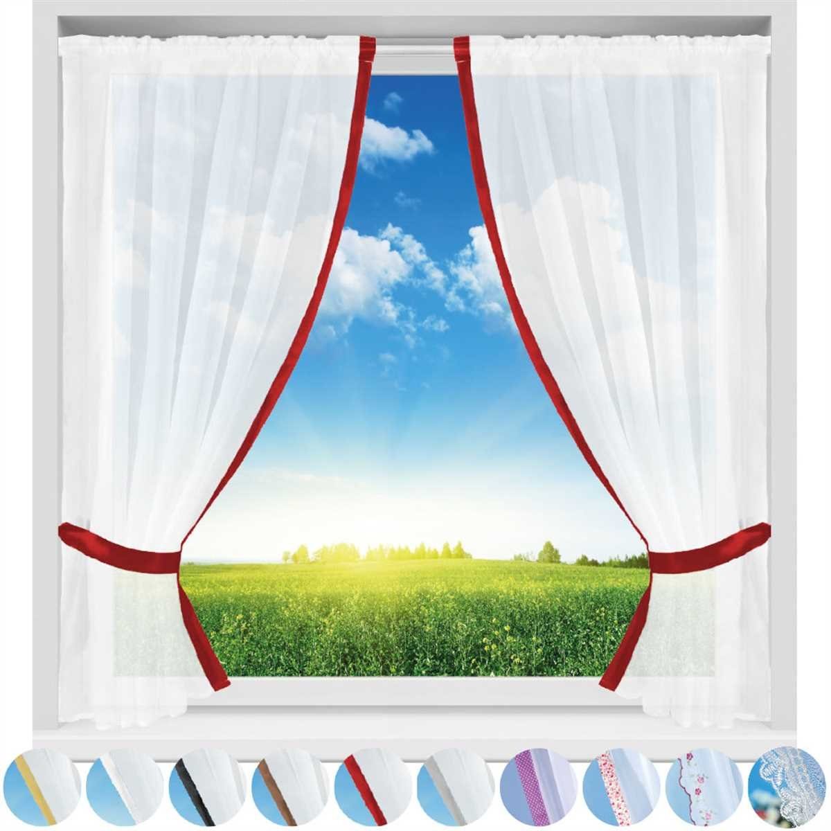 Gardinenset Schlaufenschals, Vorhang, 140cm x transparent, Voile 120cm Stangendurchzug, (2 2 (BxL), Rot Arsvita, Raffhalter)
