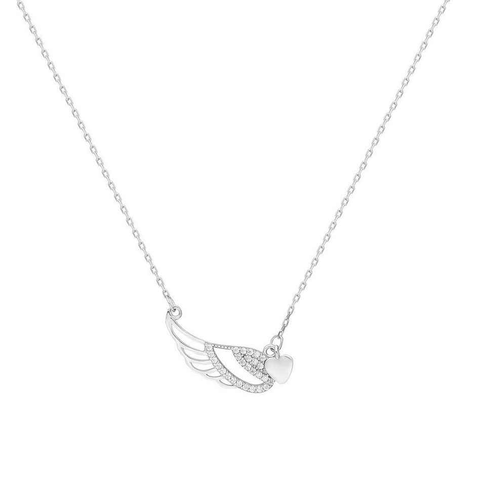 dKeniz Kette mit Anhänger Engelsflügel 925/- Sterling Silber Zirkonia Weiß