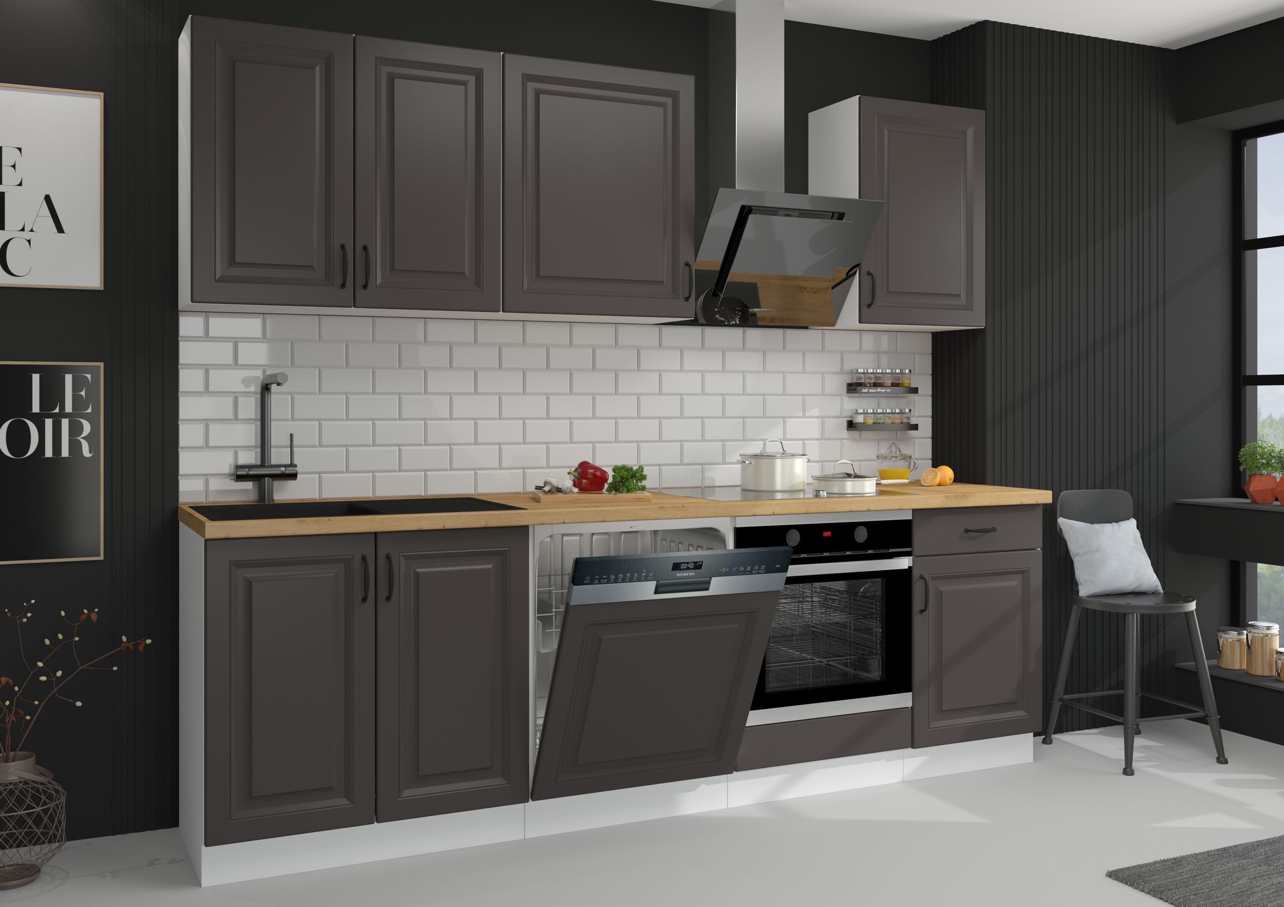 Küchen-Preisbombe Küchenzeile Stilo Grau + Weiss 250 cm Küchenblock Einbauk günstig online kaufen