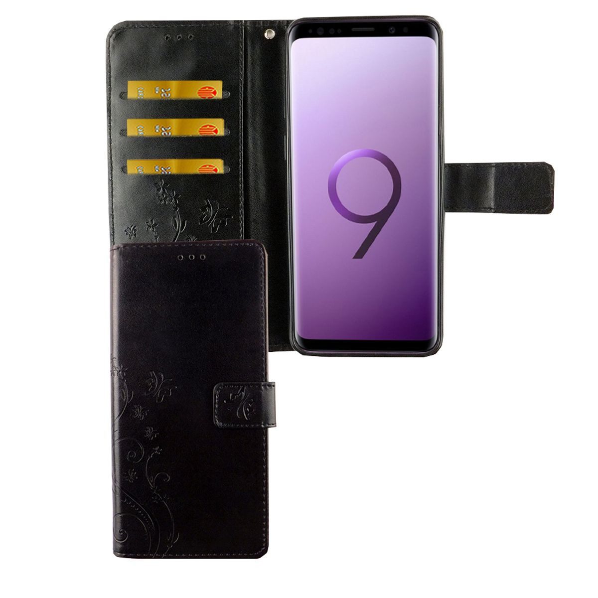 König Design Handyhülle Samsung Galaxy S9 Plus, Samsung Galaxy S9 Plus Handyhülle Bookcover Schwarz
