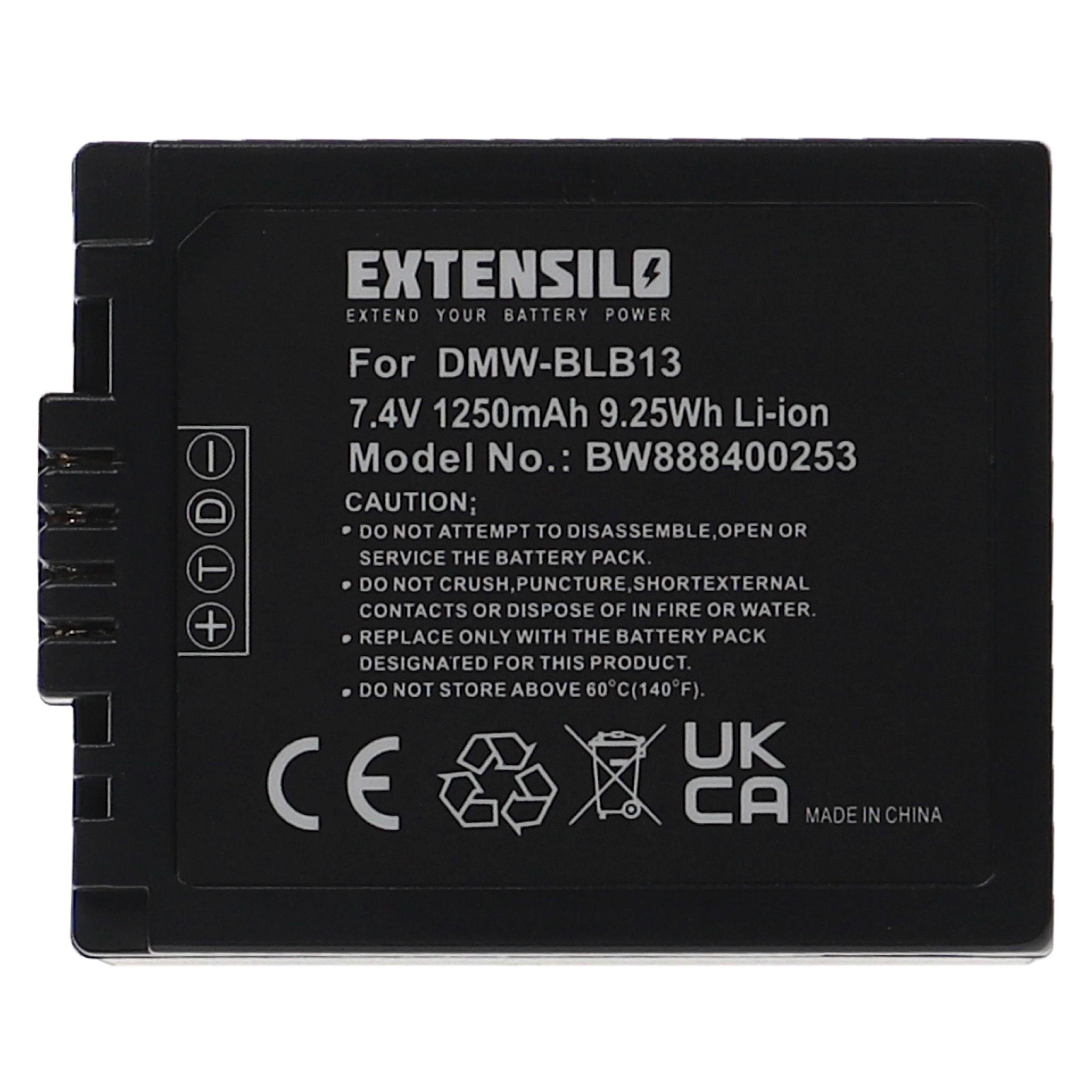 Extensilo kompatibel mit Panasonic Lumix DMC-GH1N, DMC-GH1R, DMC-GH1KEB-R Kamera-Akku Li-Ion 1250 mAh (7,4 V)