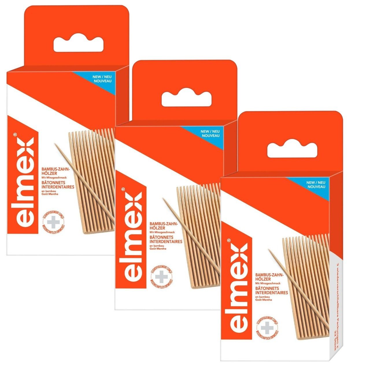 elmex Zahnseide-Stick 3x Elmex Bambus Zahnhölzer a 96 Stück mit Minze