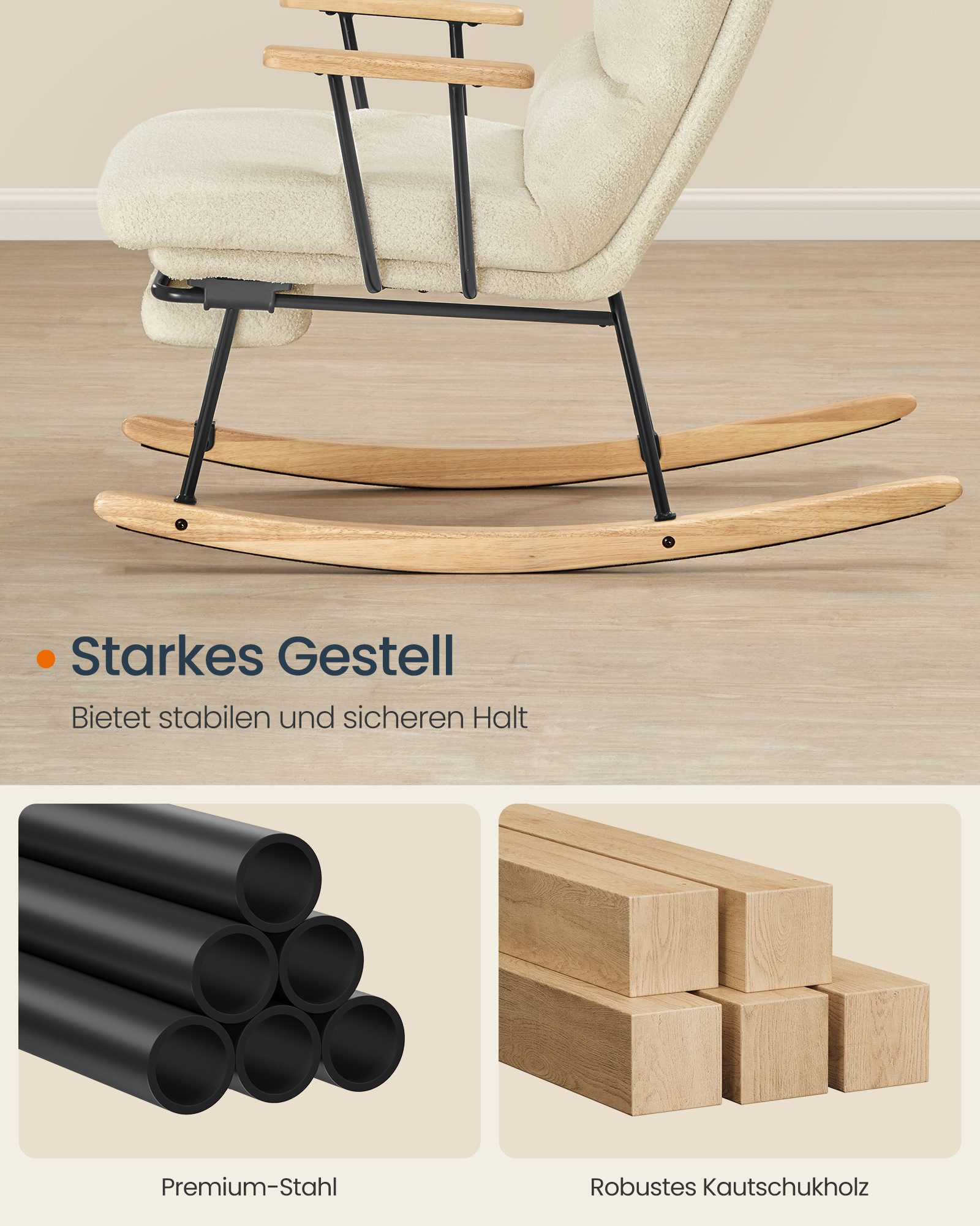 SONGMICS Schaukelsessel Schaukelstuhl mit Holzgestell, verstellbar, Schaukelstuhl, mit Massivholzfüßen, Schaukelsessel, für Schlafzimmer – Bild 4 von 5