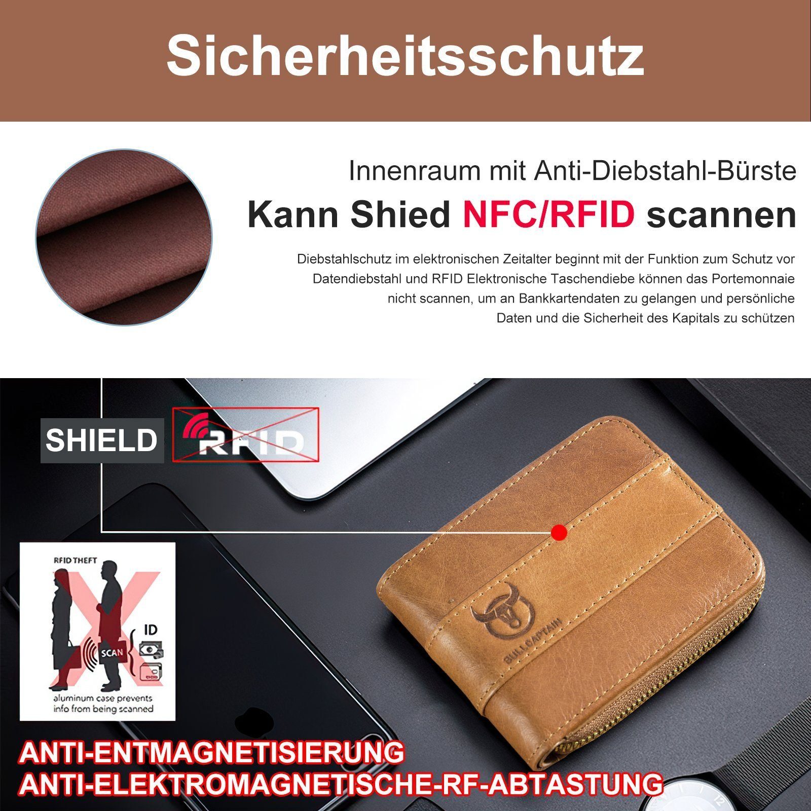 RFID Fächern Geldbeutel herren Schutz mit Geschenkbox Echtleder für Echt INTEBIKI Brieftasche), Münzfach 15 Portmonee Portemonnaie mit (Geldbörse Geldbörse Groß Leder Herren Männer Gelb Braun