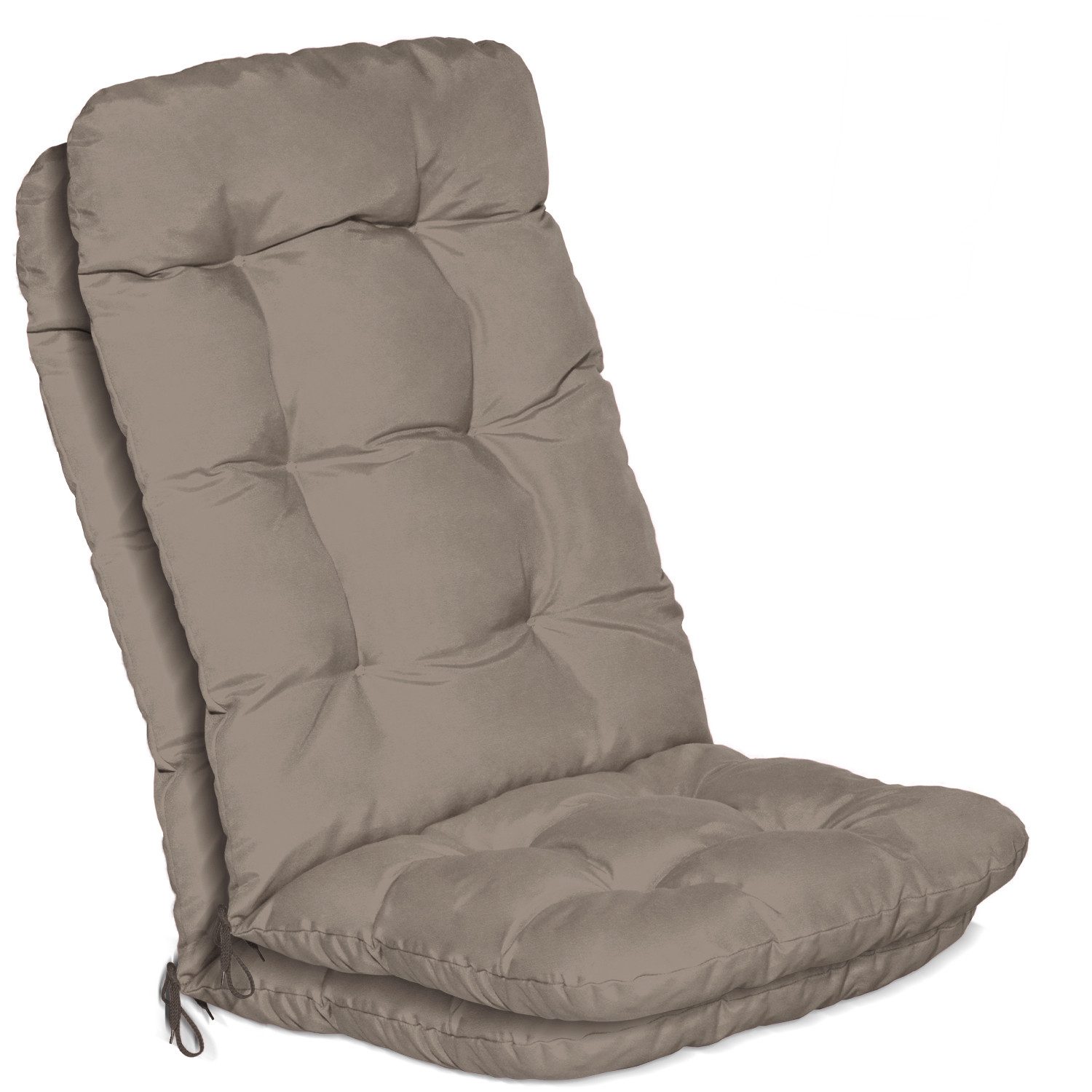 Beautissu Hochlehnerauflage 2er Set Hochlehner Auflagen Flair HL, 120x50x8cm, Taupe, Sitzpolster Set für Gartenstühle Outdoor – Stuhlkissen für Hochlehner