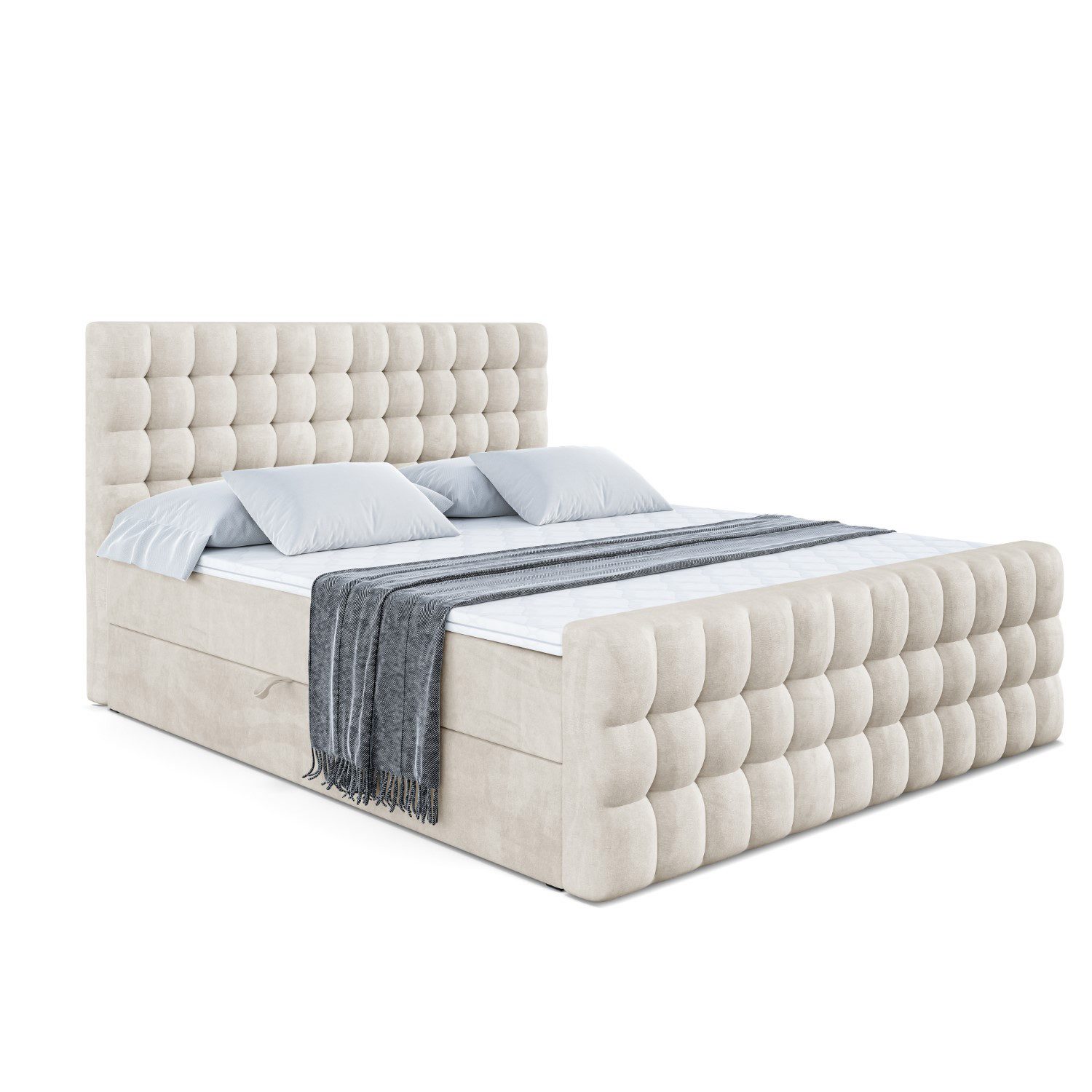 ALTDECOR Boxbett VIONE-Z (mit Matratze Lattenrost Topper Polsterbett mit Bettkasten Doppelbett), H4 Multipocket / H3 Bonellfederung, Springboxbett Boxspringbett