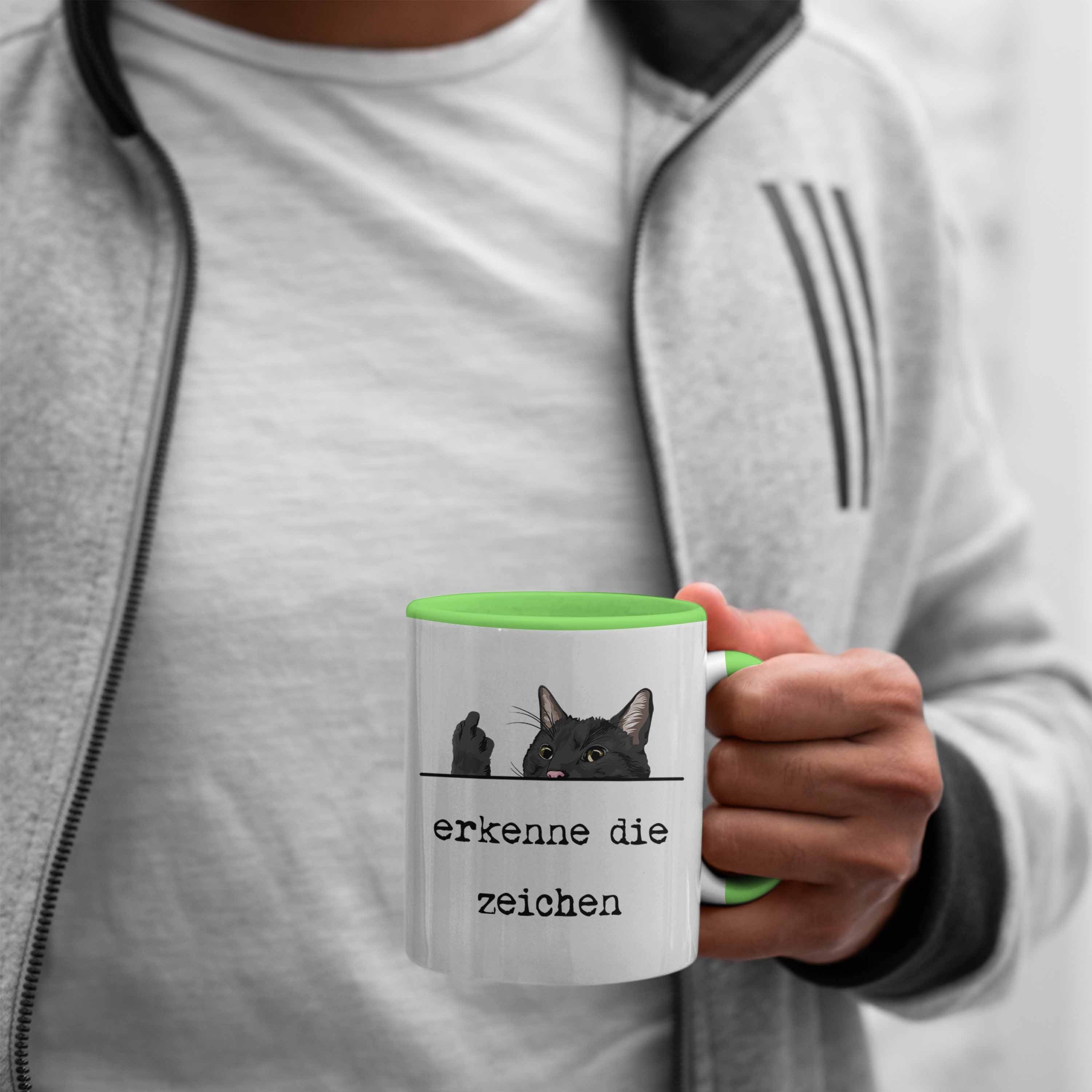 Mittelfinger Tasse für Geschenk Kollegin Trendation - Zeichen Tasse Katze Frauen Trendation Die Grün Erkenne Katzenliebhaber