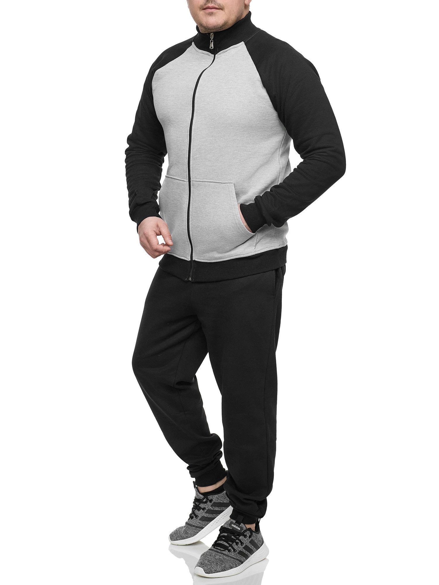 L.gonline Jogginganzug Herren Trainingsanzug Freizeitanzug ohne Kapuze 500A (Zipperjacke ohne Kapuze und Hose, 2-tlg., Zipperjacke und Hose), Fitness Freizeit Casual