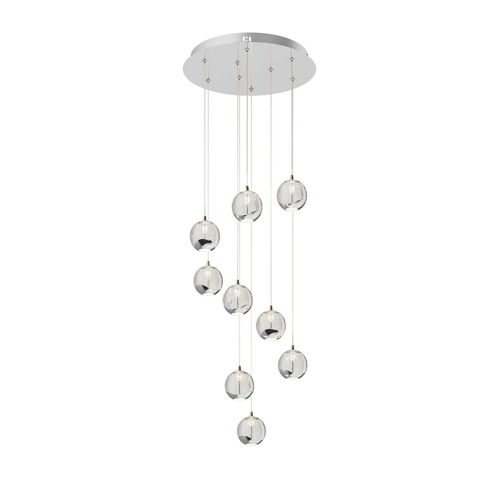 Lucande Pendelleuchte Hayley, LED-Leuchtmittel fest verbaut, warmweiß, Design, Glas, Metall, klar, chrom, 9 flammig, inkl. Leuchtmittel, Glas