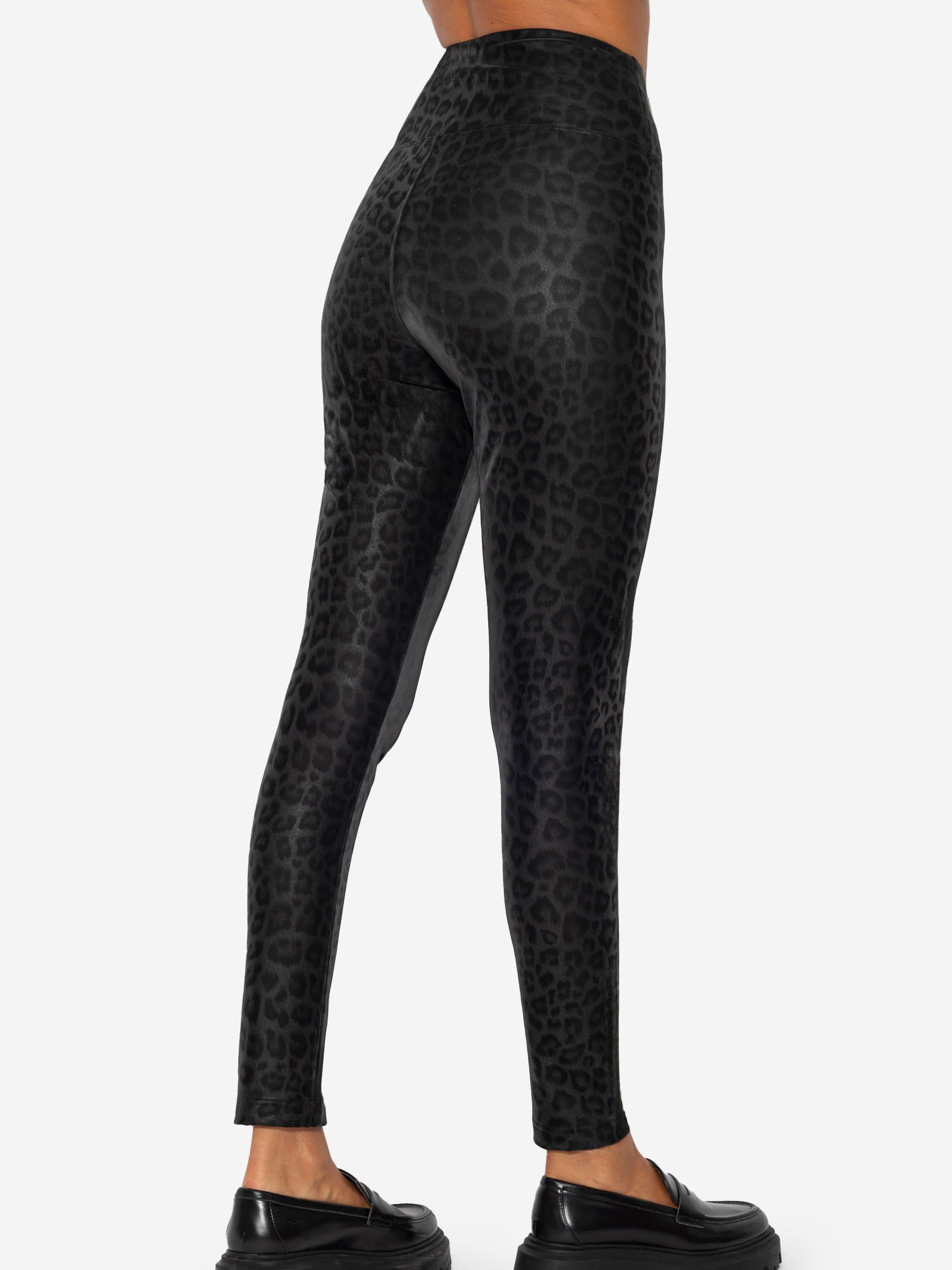SASSYCLASSY Lederimitathose Thermo Kunstleder Leggings mit Leo Print High Waist Thermoleggings mit breitem Bund aus elastischem Material