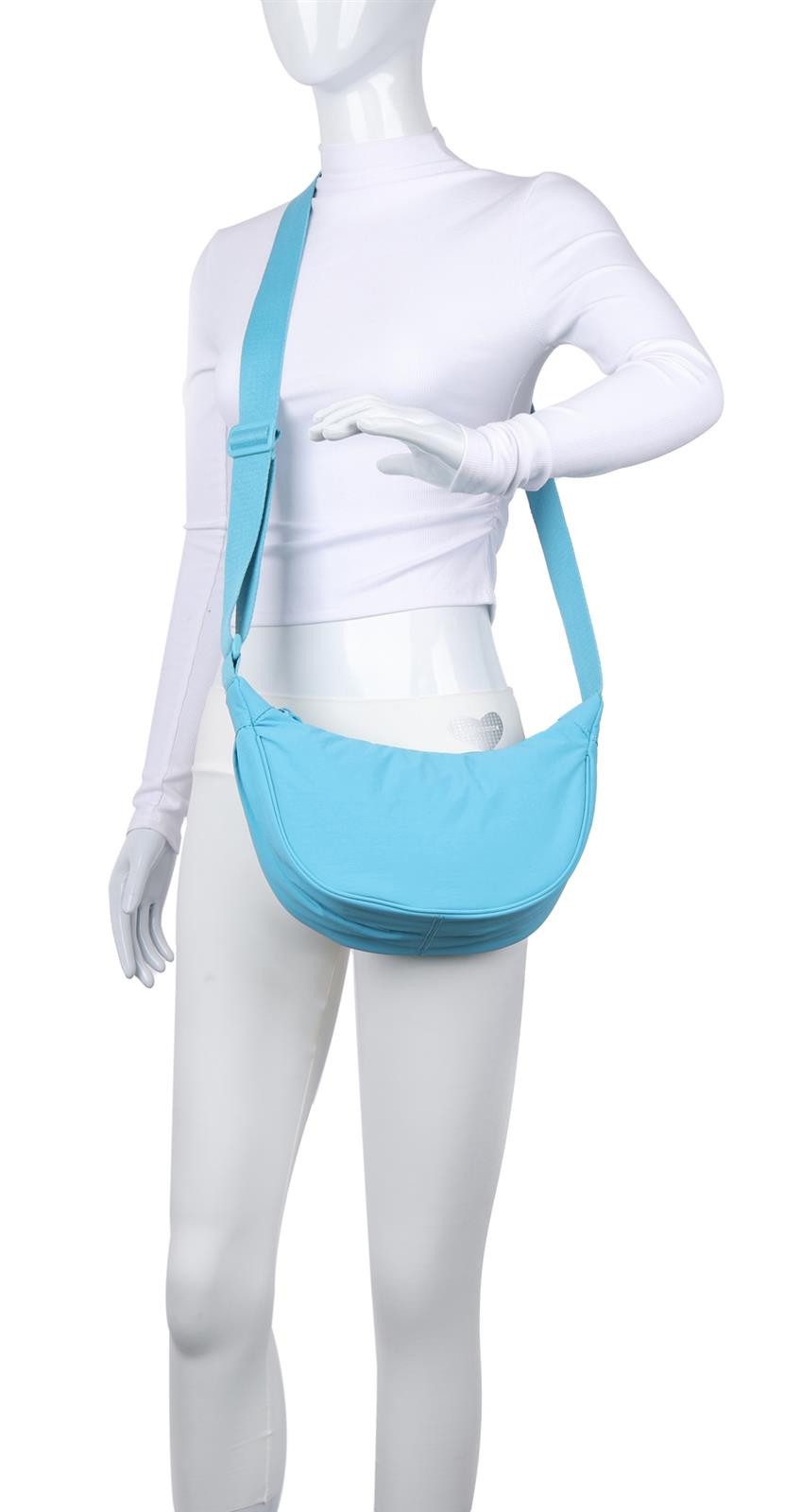 ITALYSHOP24 Schultertasche Damen Tasche Runde Brusttasche MOON Bag CrossBody Crossover Nylon, Umhängetasche Hüfttasche Slingntasche Reise sportlich-modernen Look
