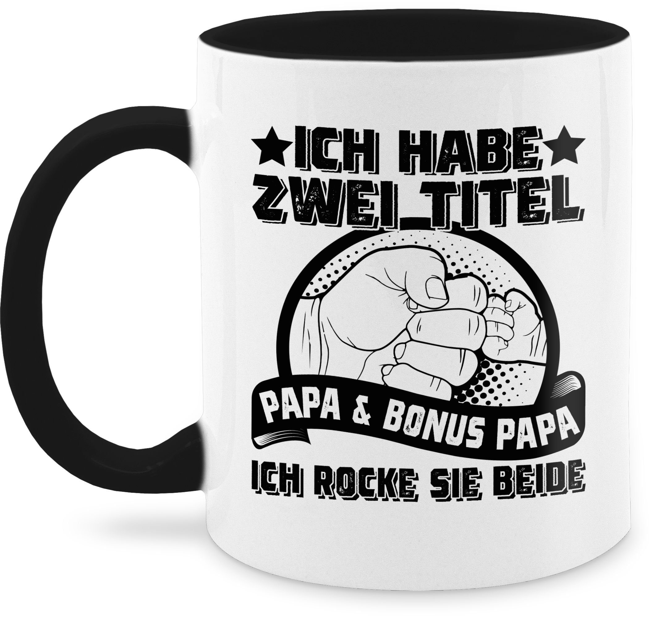 Shirtracer Tasse Ich habe zwei Titel - Papa und Bonus Papa - ich rocke sie  beide, Keramik, Geschenk Vatertag Kaffeetasse