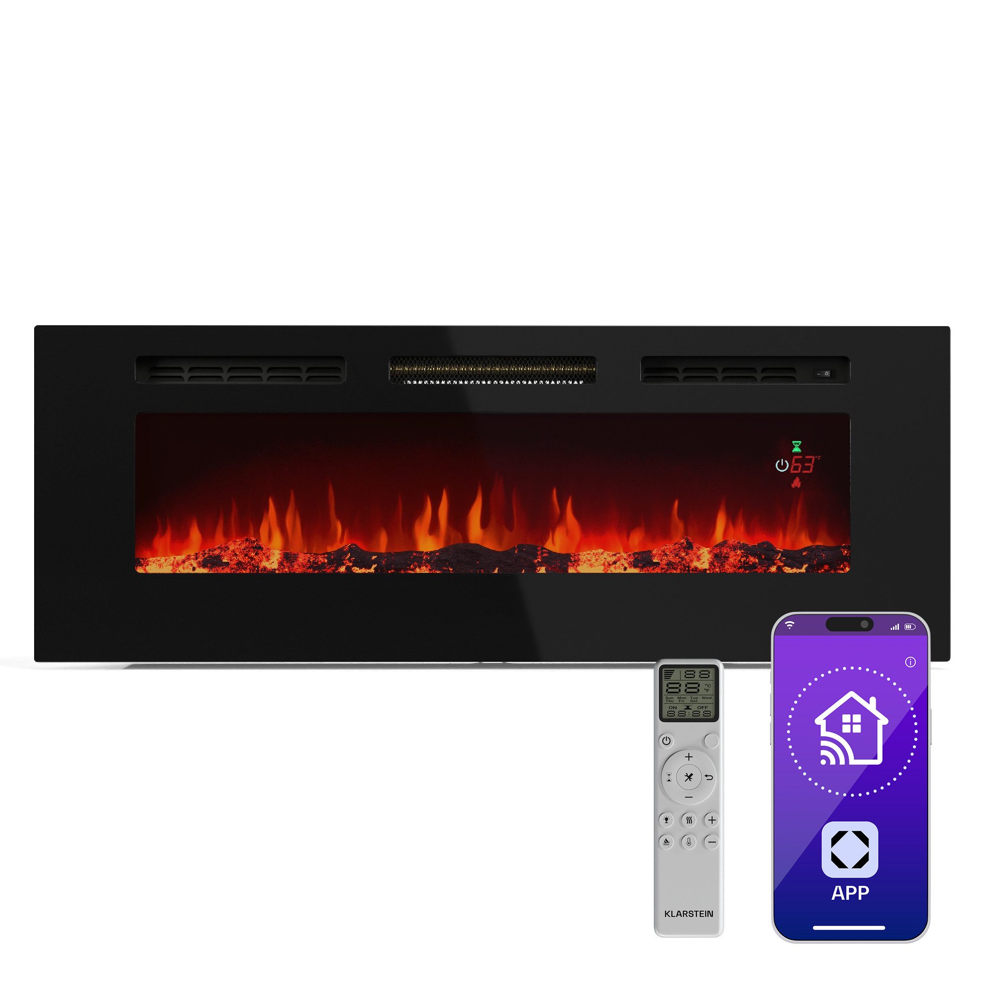 Klarstein Elektrokamin Galeras, Kamin Heizung freistehend Einbau Indoor Smart App LED