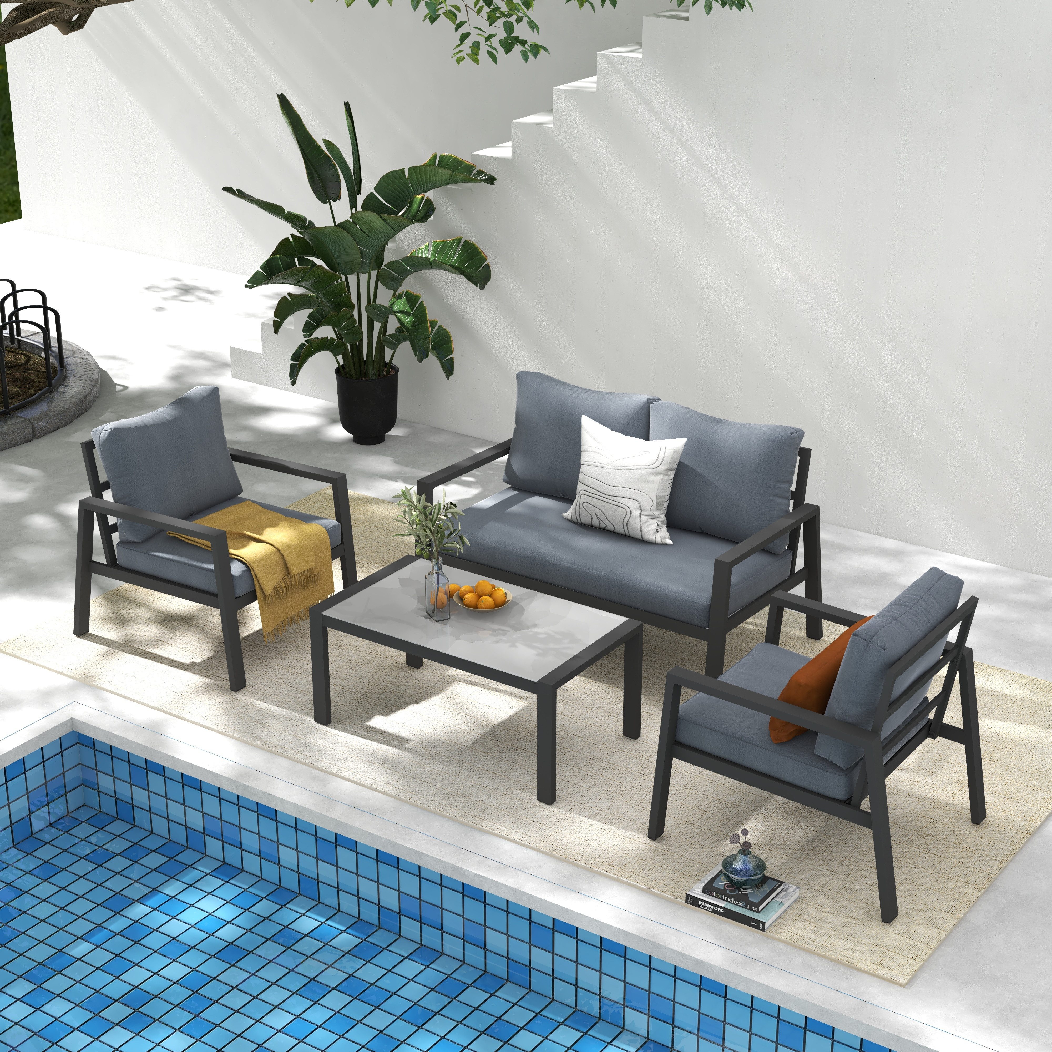 JOIVI Gartenlounge-Set Gartensitzgruppe, 4-tlg Terrassemöbel Set, günstig online kaufen