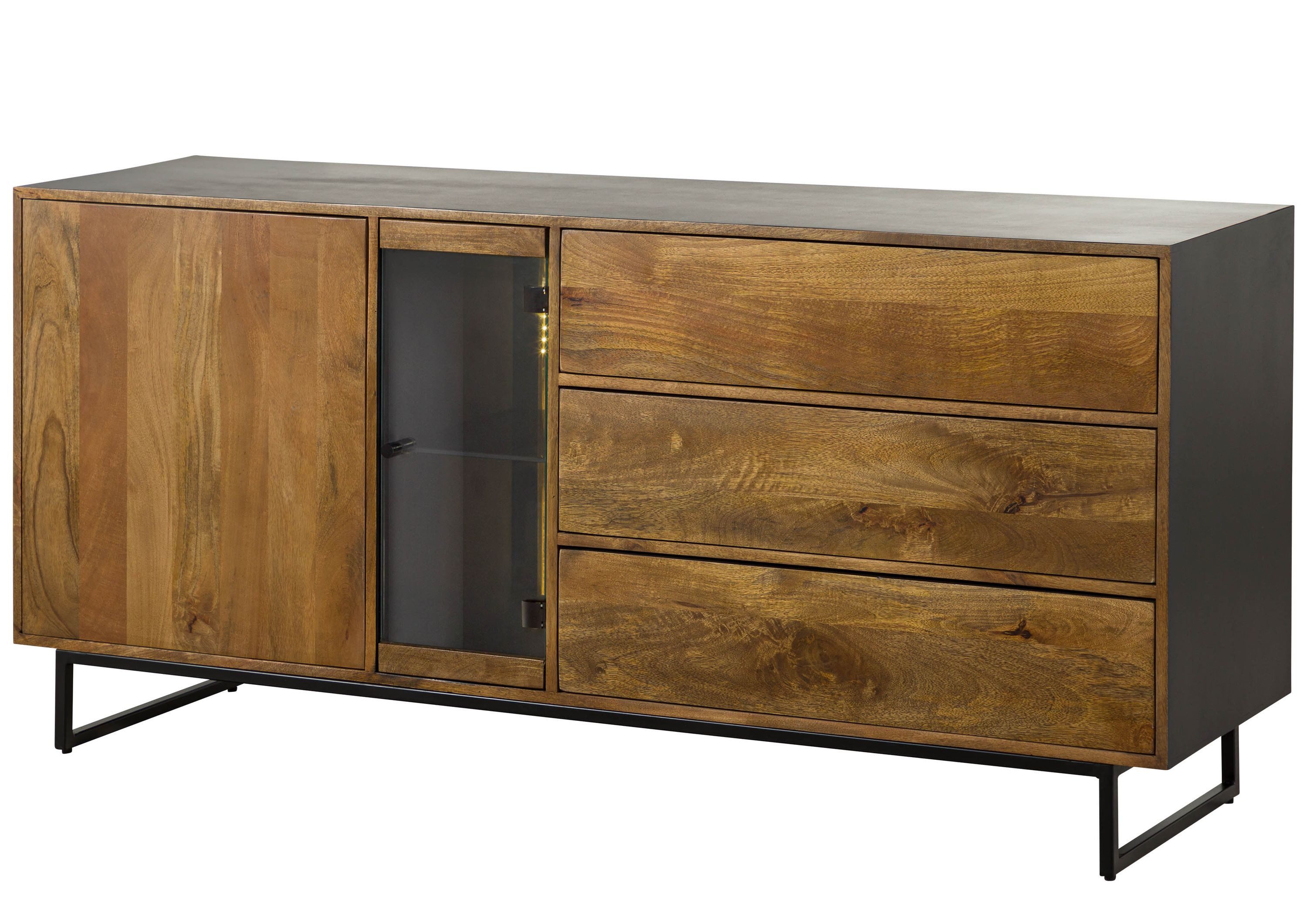 Massivmoebel24 Sideboard (Massivholz), Mango / Altholz 173x47x81 schwarz / natur lackiert DAVIS #20
