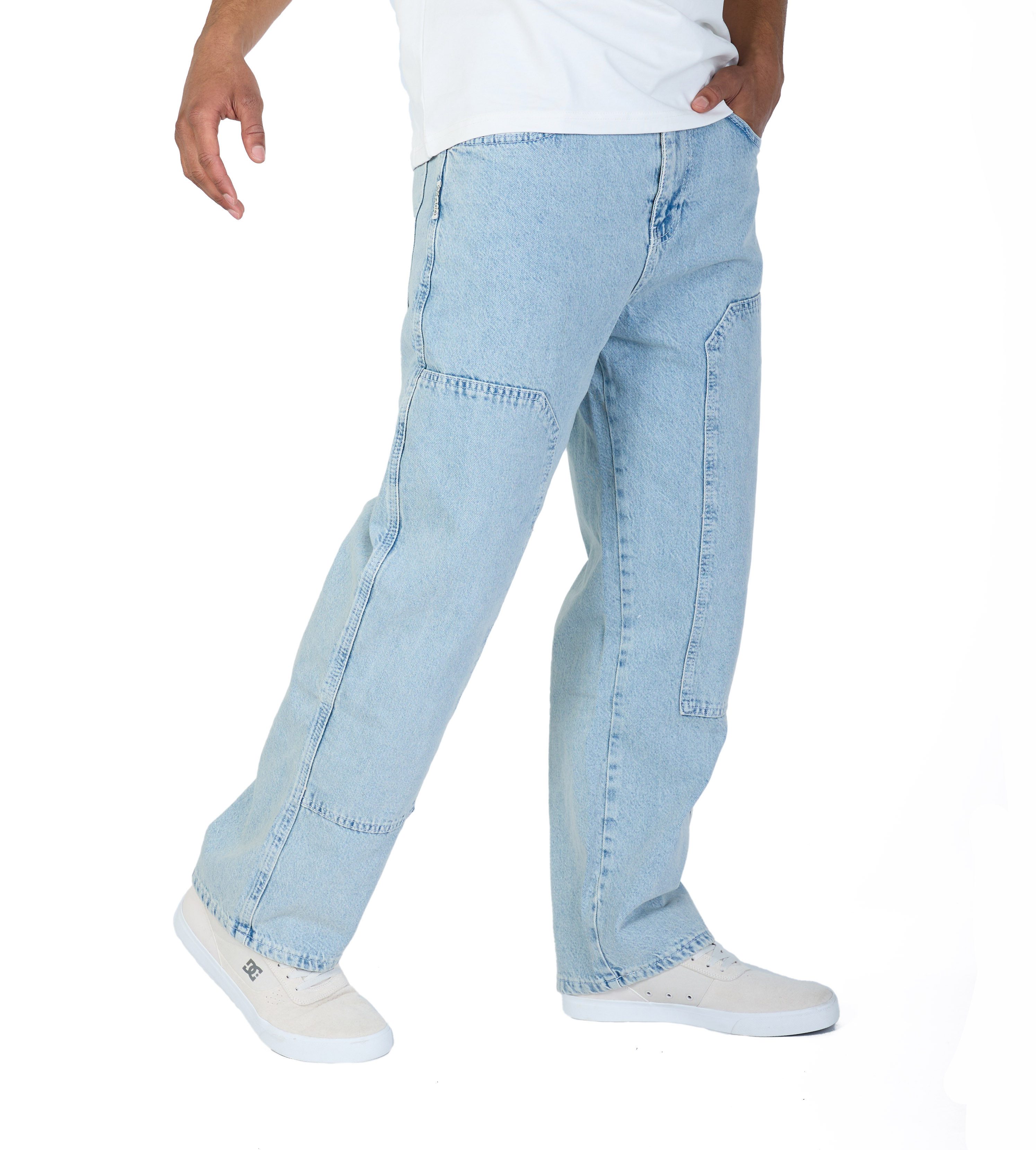 Denim House Loose-fit-Jeans Lässige Baggy Jeans mit Bestickung Double Knee Pant