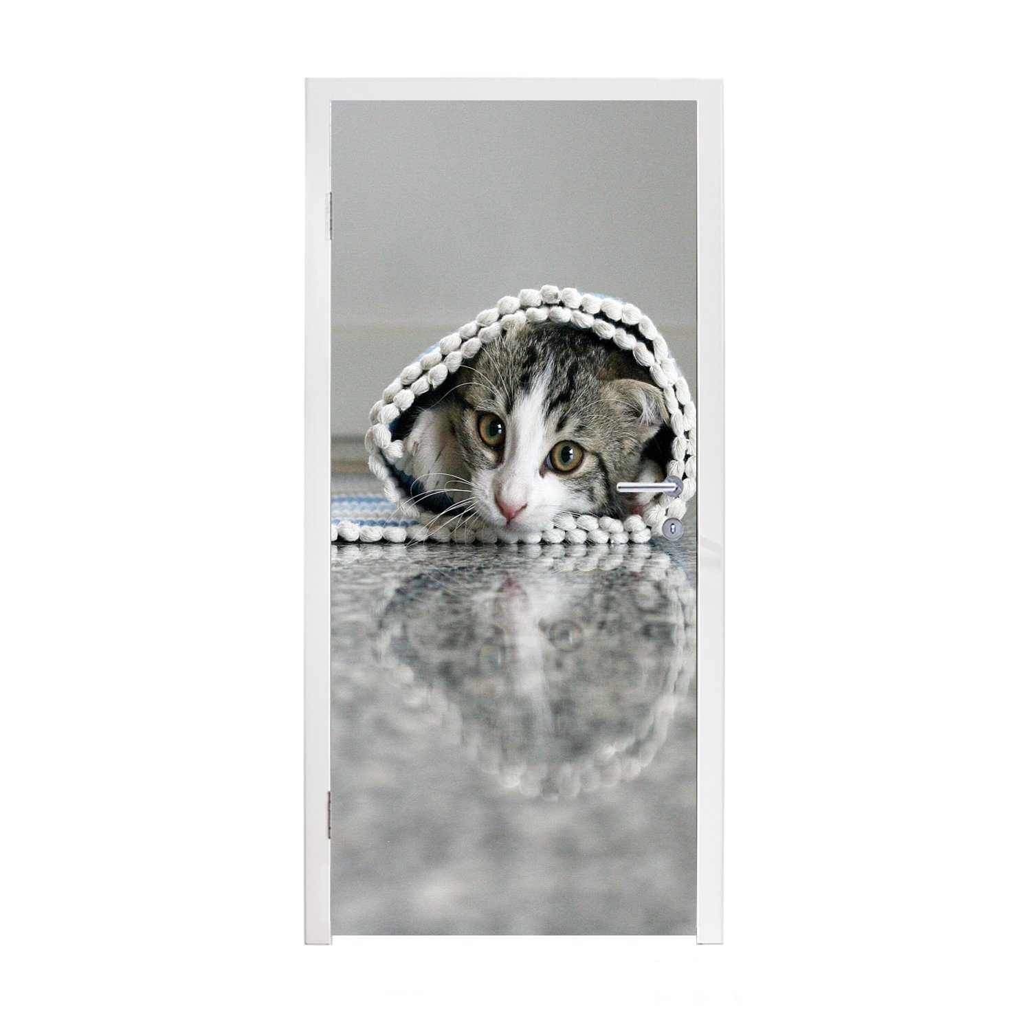 Boden, für Türaufkleber, Tür, bedruckt, St), 75x205 cm Fototapete Matt, - - Türtapete MuchoWow (1 Teppich Katze