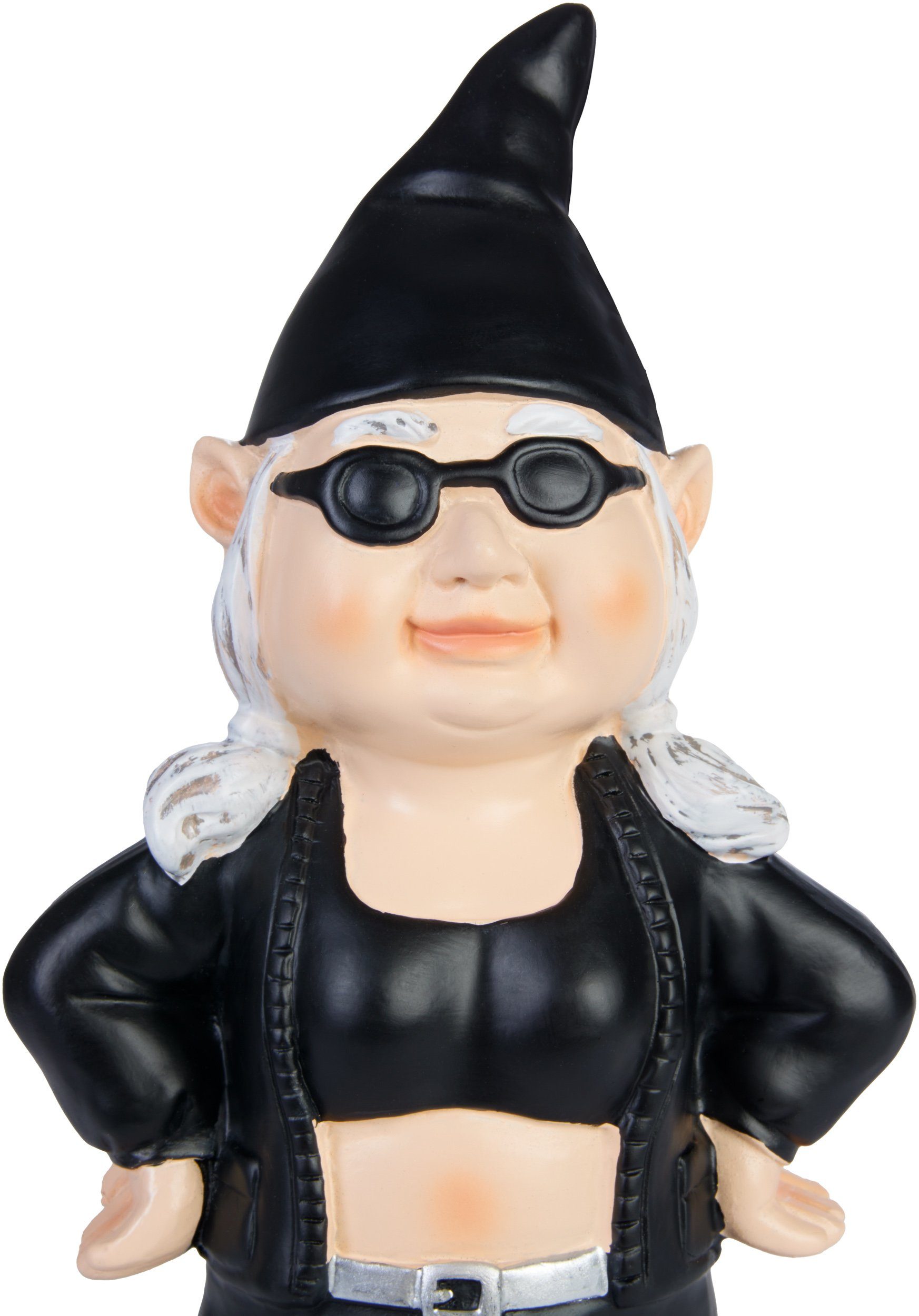 BRUBAKER Gartenzwerg Biker Zwerg Schwarz - Gartenfigur Lustig - 24 cm Dekoration Wetterfest, (1 St), Gartendeko Rocker Frau für Garten Campingplatz