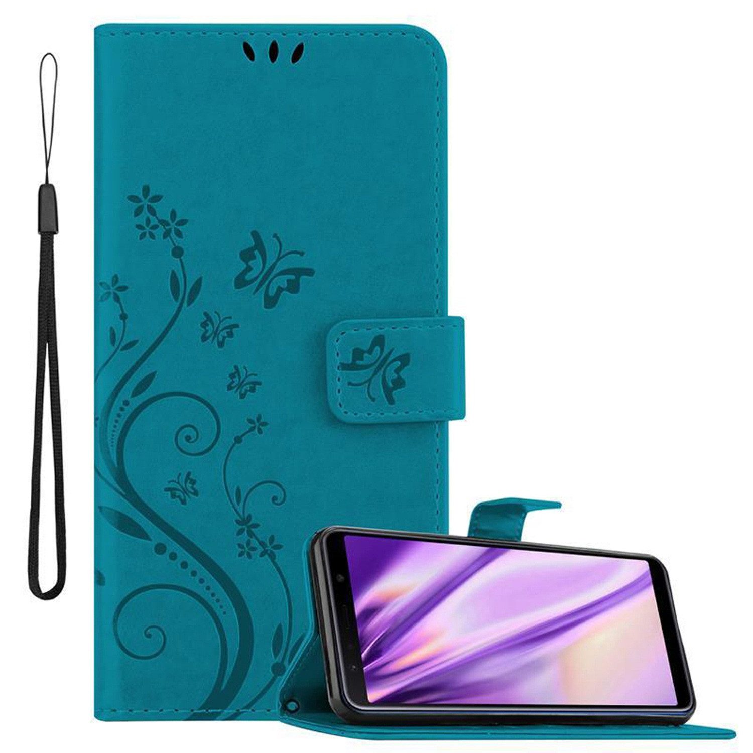 Cadorabo Handyhülle für Samsung Galaxy A7 2018 Hülle Samsung Galaxy A7 2018, Hülle Schutzhülle Blumen Flower mit Standfunktion Kartenfach Magnet
