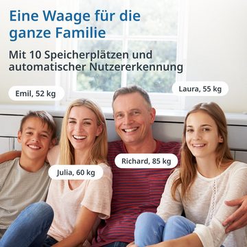 ADE Körper-Analyse-Waage Digitale Körperfettwaage bis 200 kg, präzise Körperwaage mit 7 Messwerten und 10 Speicherplätzen