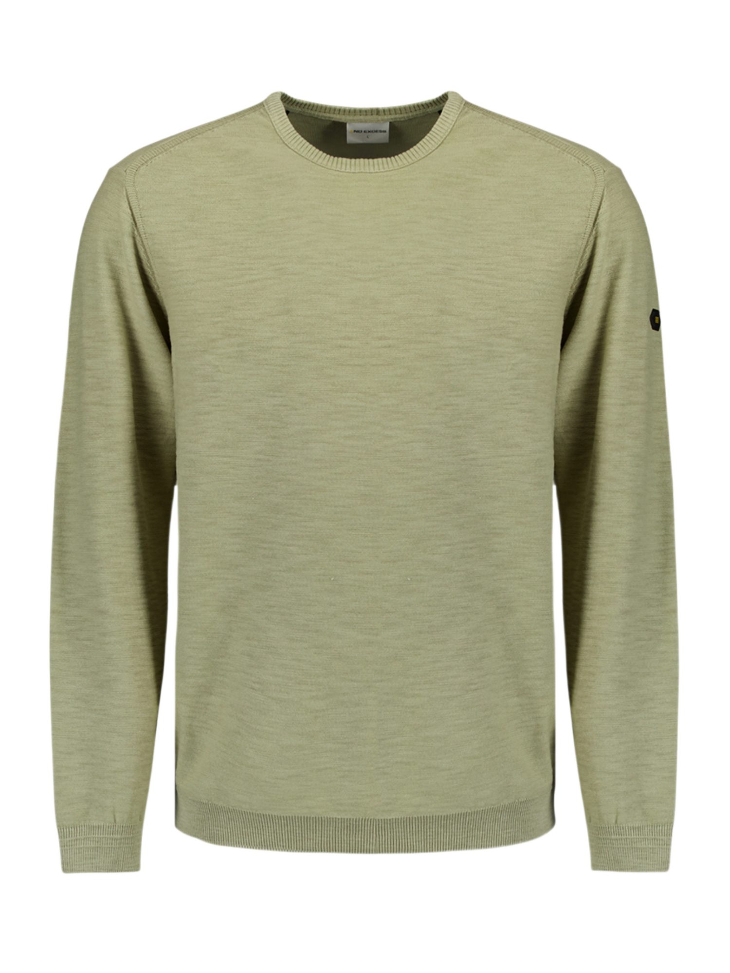 NO EXCESS Strickpullover grün,Casual,Baumwolle,Meliert,Rundhals,Lang,Regular Fit
