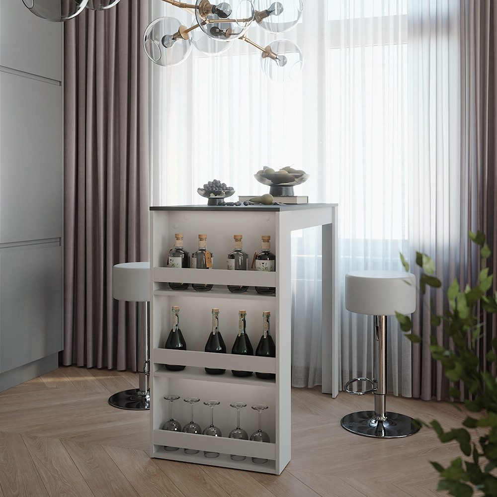 Vicco Bartisch Repose, Weiß/Anthrazit/Weiß, 57 x 117 cm mit 2 Barhockern (3-St)