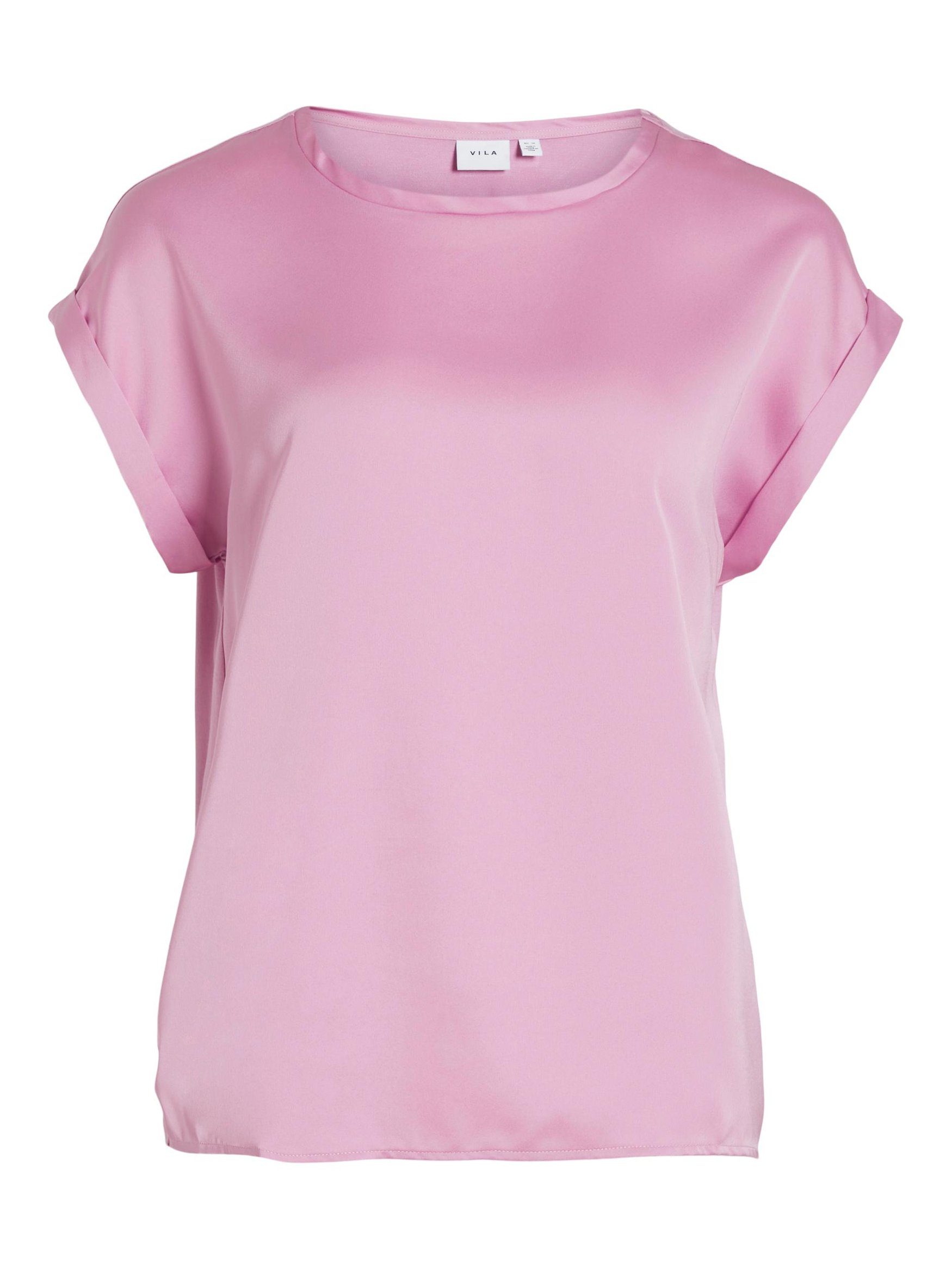 Vila T-Shirt Satain Blusen T-Shirt Kurzarm Basic Top Glänzend VIELLETTE 4599 in Rosa-2